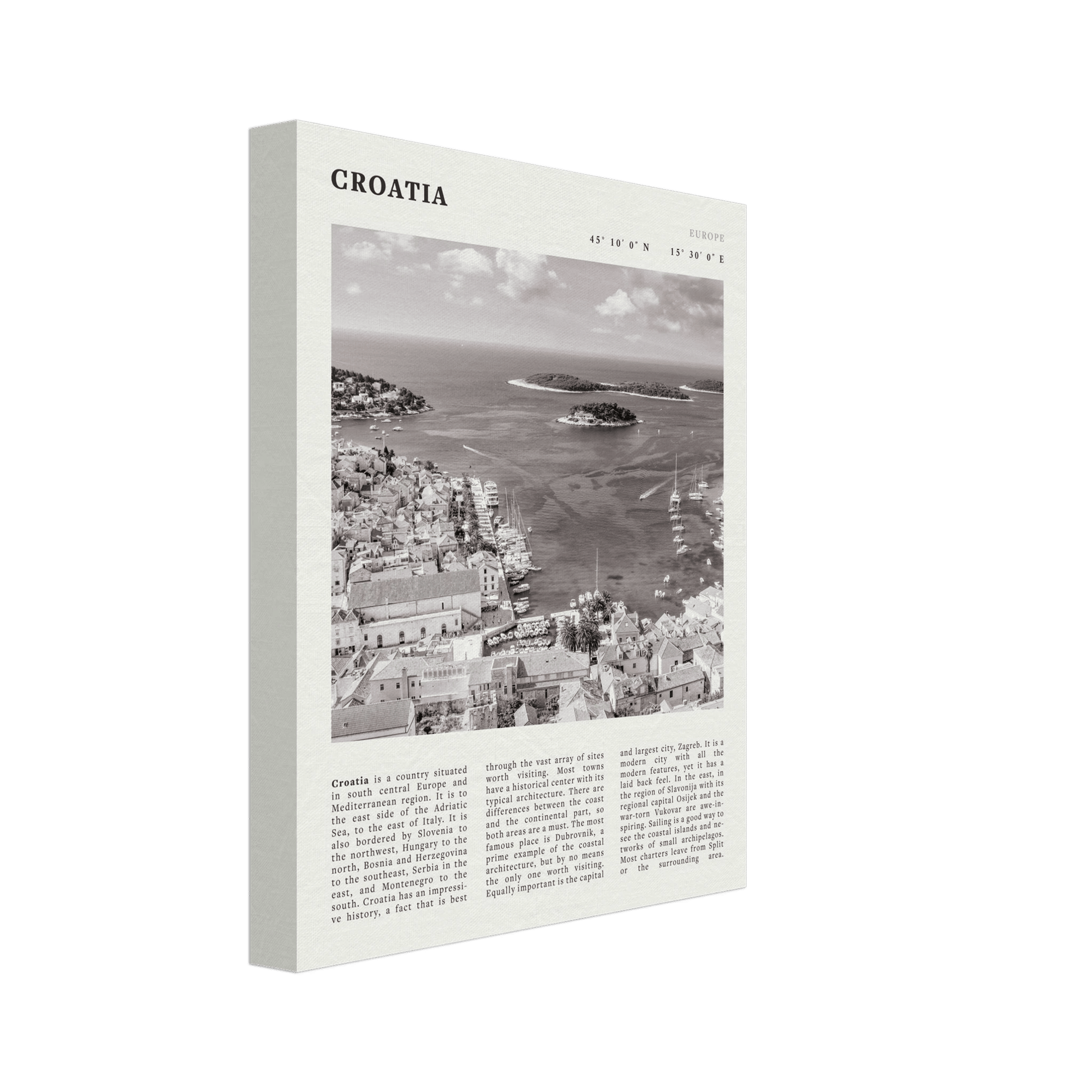 Croatia Poster | Black & White Hvar Island Wall Art | Adriatic Travel Print Decor - Evergreen Posters