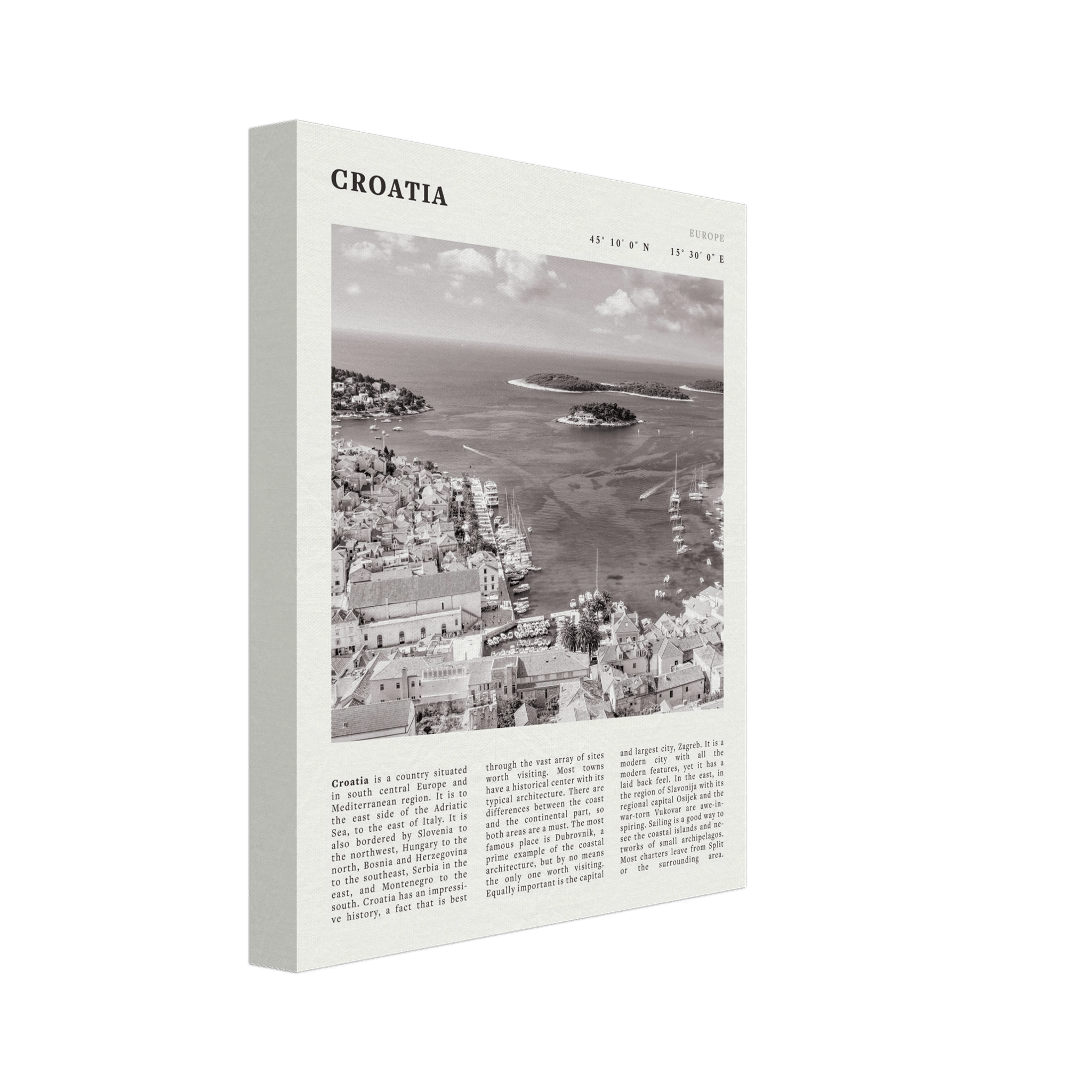 Croatia Poster | Black & White Hvar Island Wall Art | Adriatic Travel Print Decor - Evergreen Posters