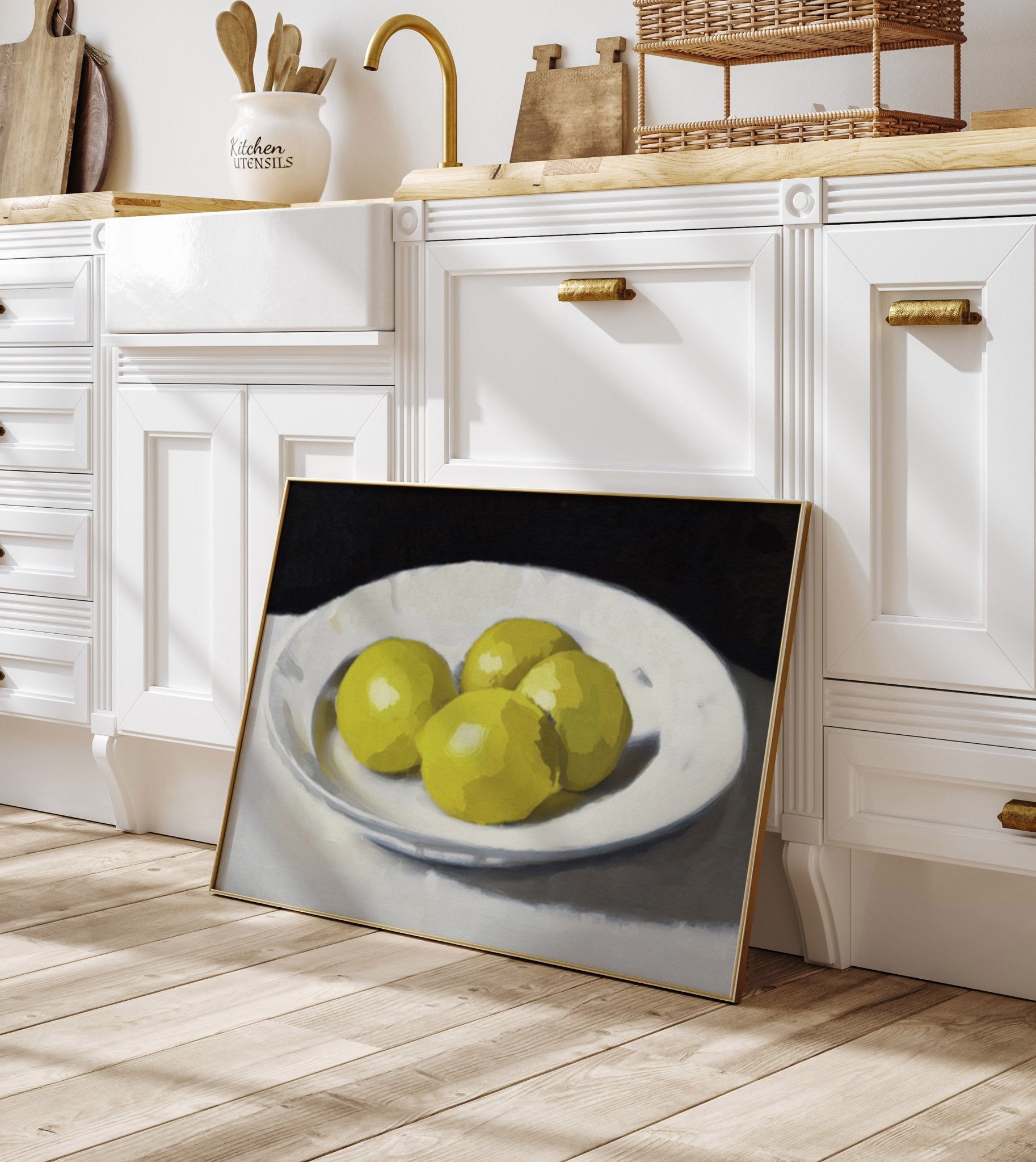 Lemons Print | Three Lemons Oil Painting Wall Art | Kitchen Still Life Poster - Evergreen Posters