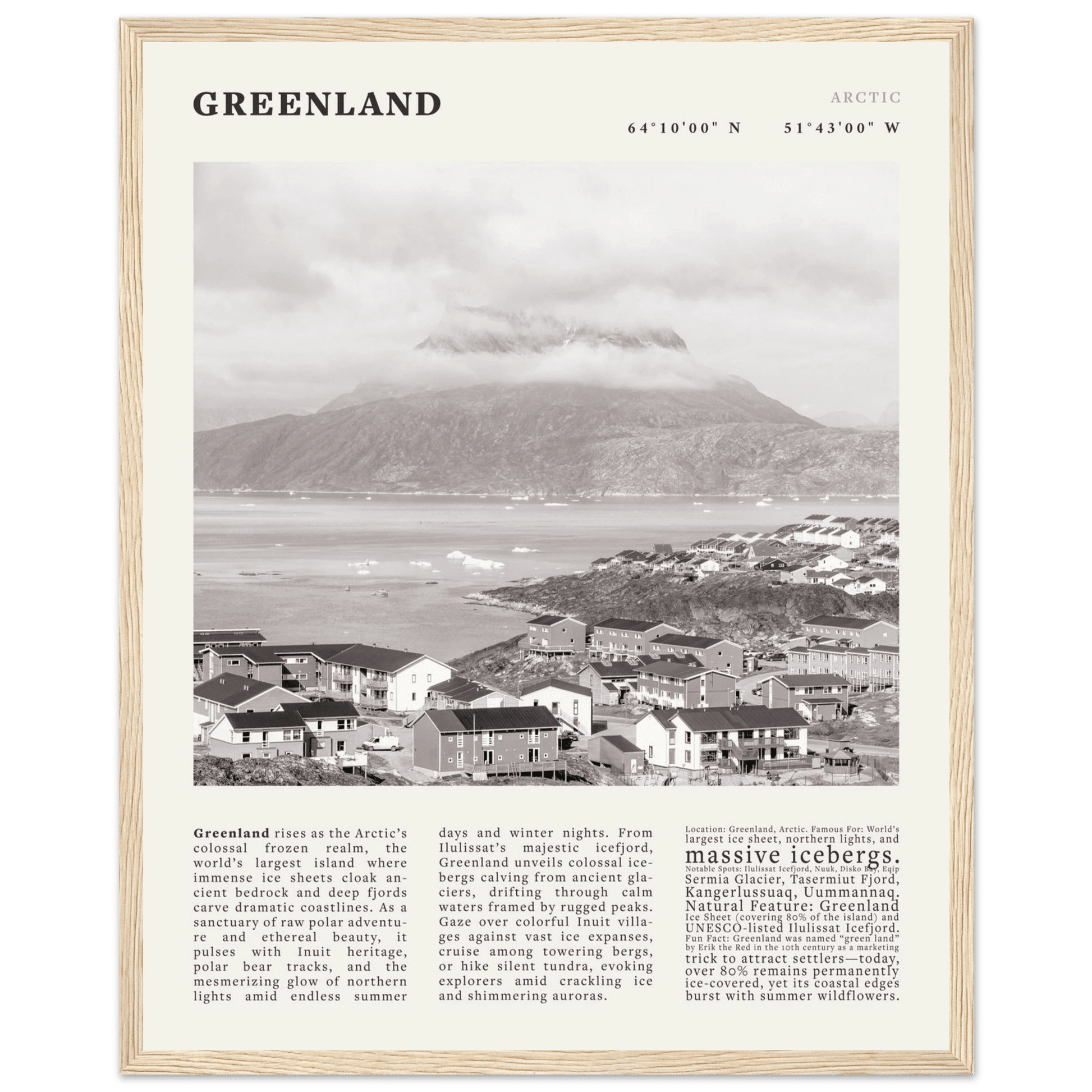 Greenland Poster Black and White – Vintage Arctic Fjord Landscape Print (Digital & Printed Options) - Evergreen Posters