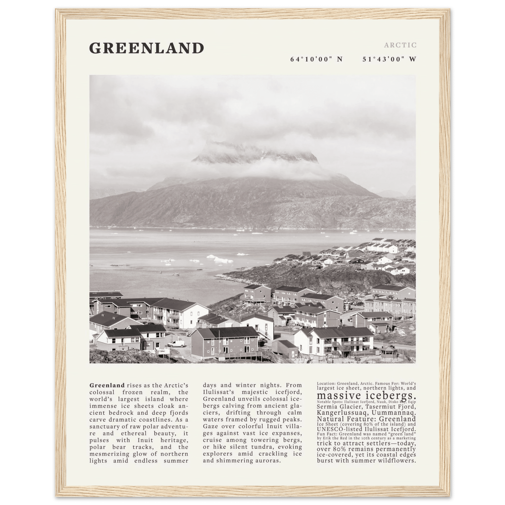 Greenland Poster Black and White – Vintage Arctic Fjord Landscape Print (Digital & Printed Options) - Evergreen Posters