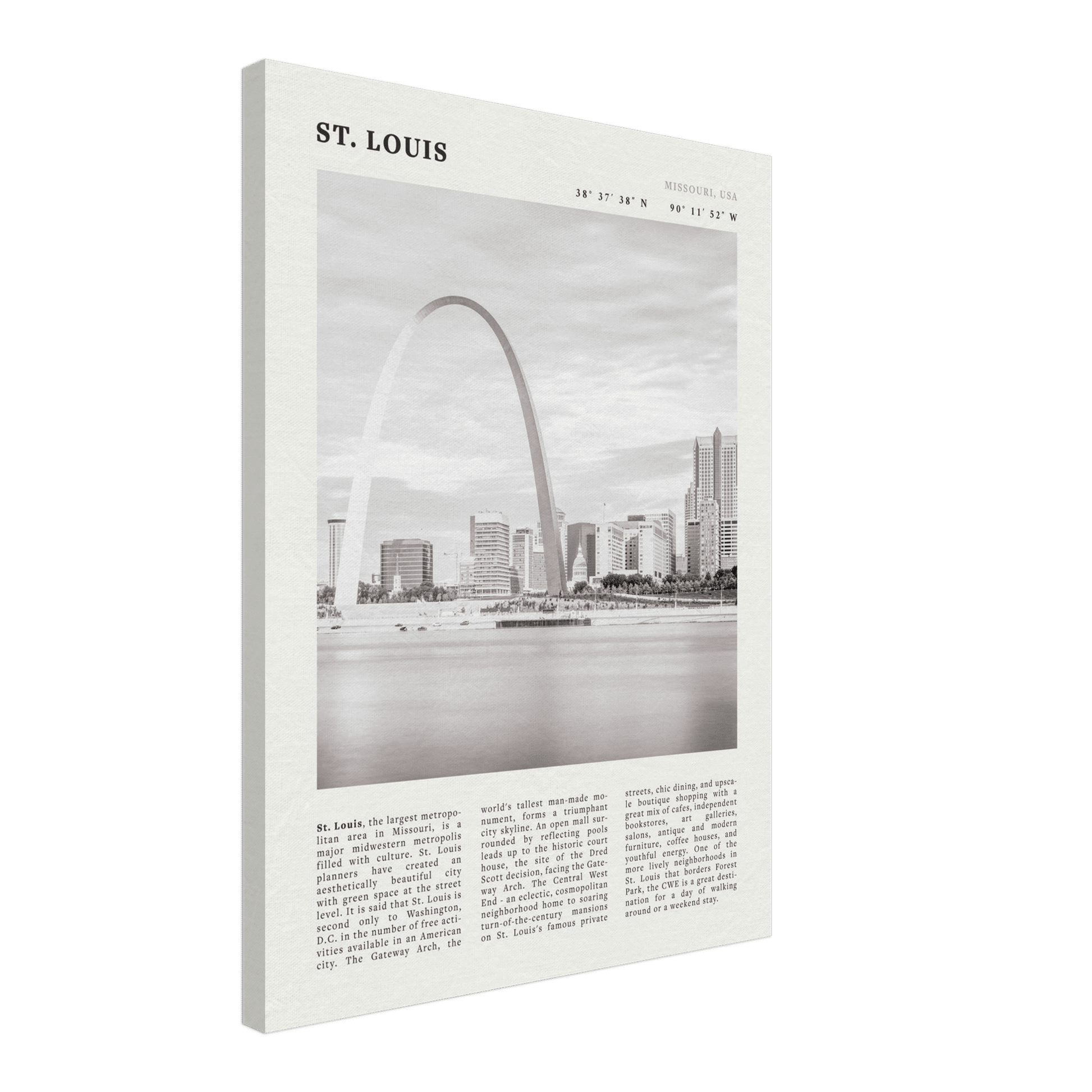 St. Louis Poster | Black & White Gateway Arch Wall Art | Missouri Travel Print - Evergreen Posters