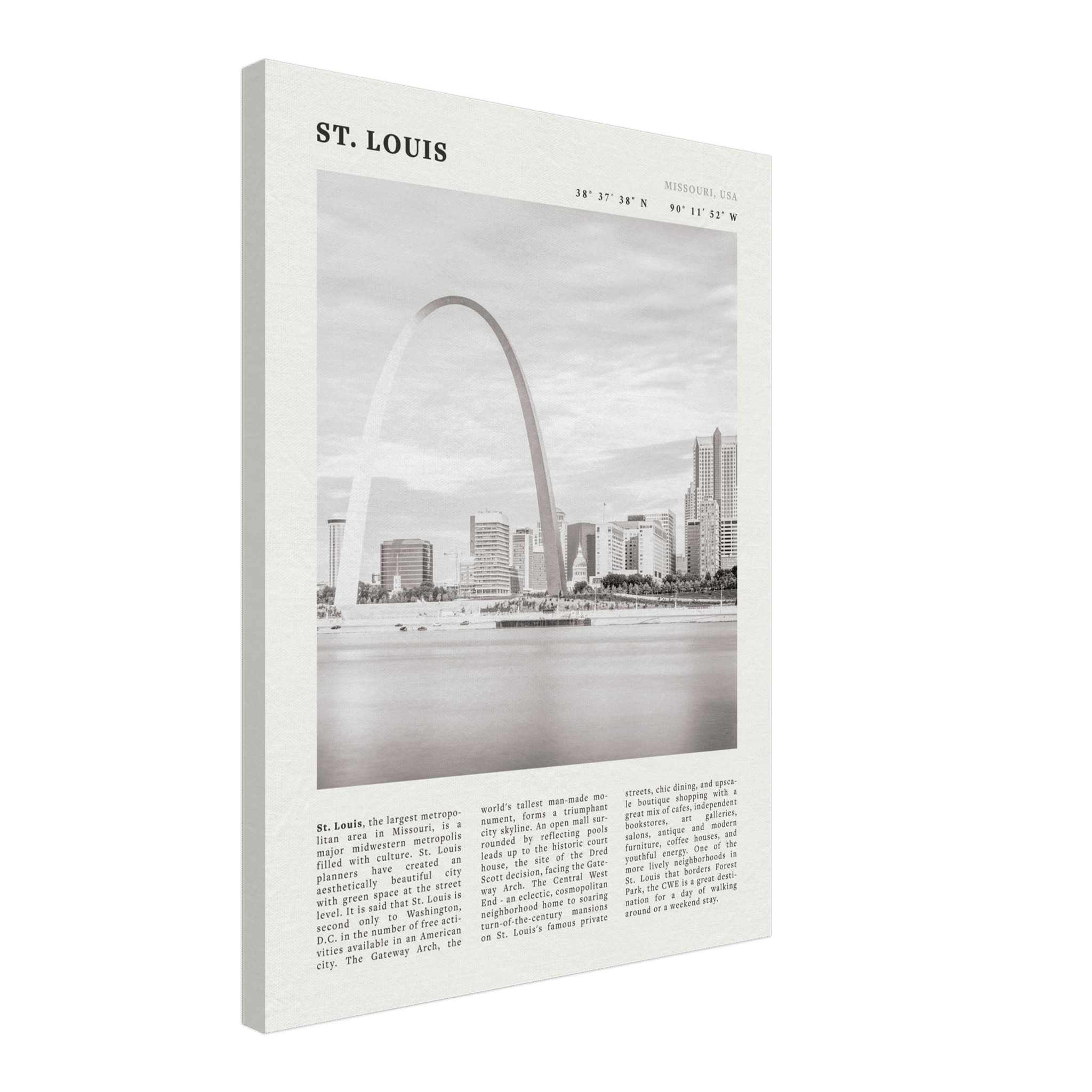 St. Louis Poster | Black & White Gateway Arch Wall Art | Missouri Travel Print - Evergreen Posters