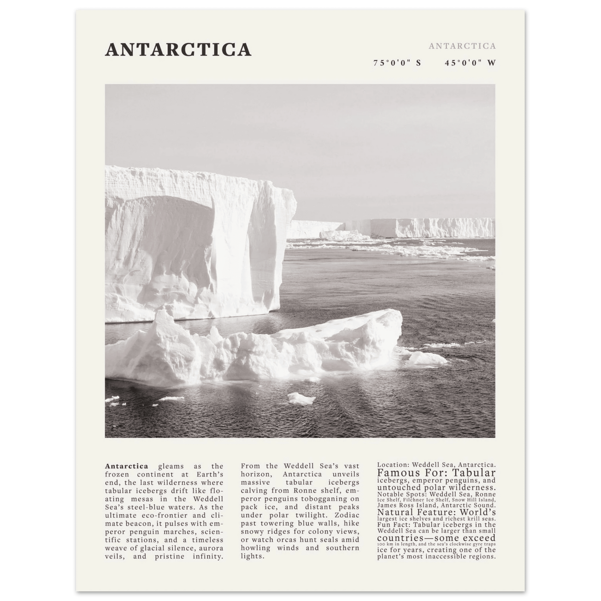 Antarctica Poster Black and White – Vintage Weddell Sea Iceberg Print (Digital & Printed Options) - Evergreen Posters
