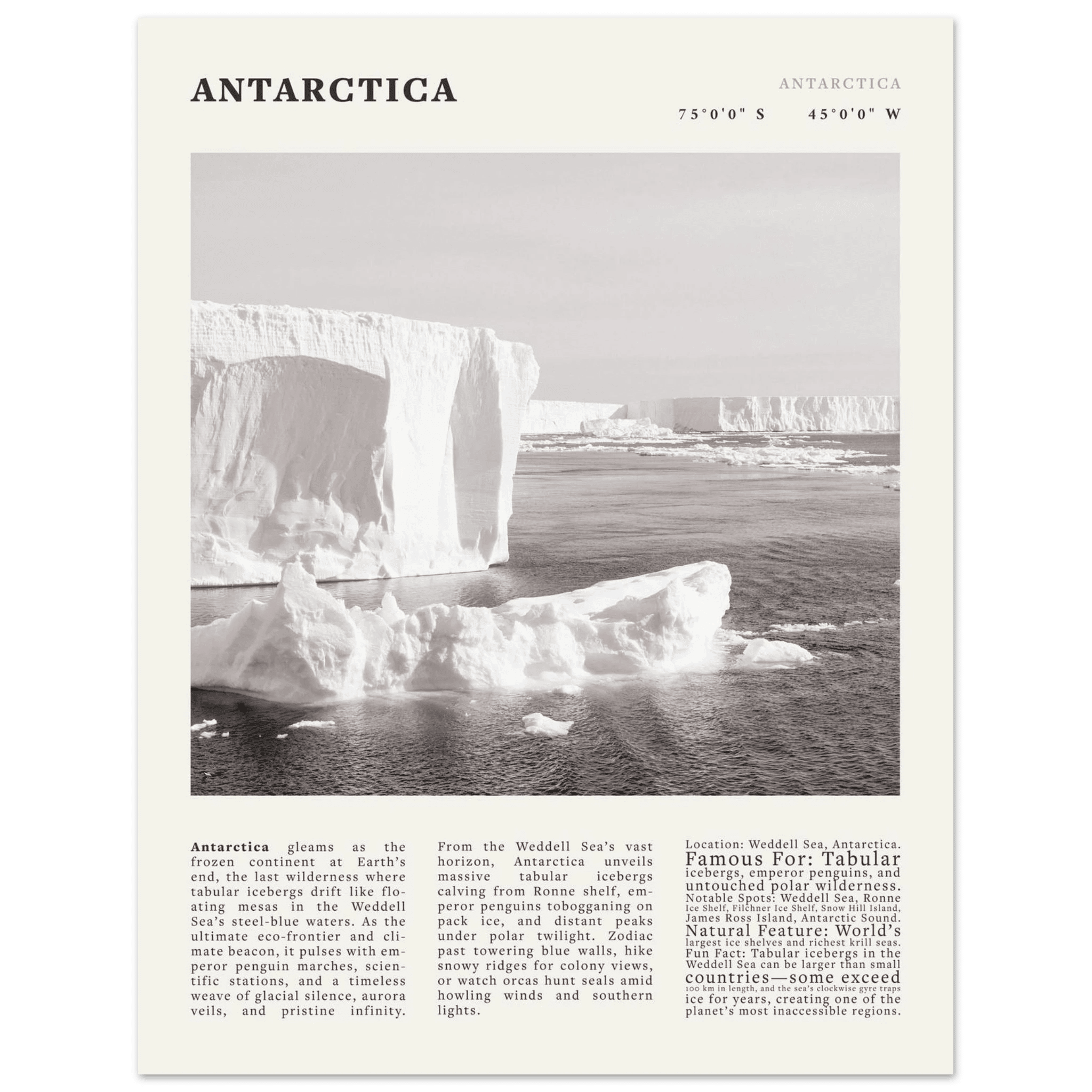 Antarctica Poster Black and White – Vintage Weddell Sea Iceberg Print (Digital & Printed Options) - Evergreen Posters