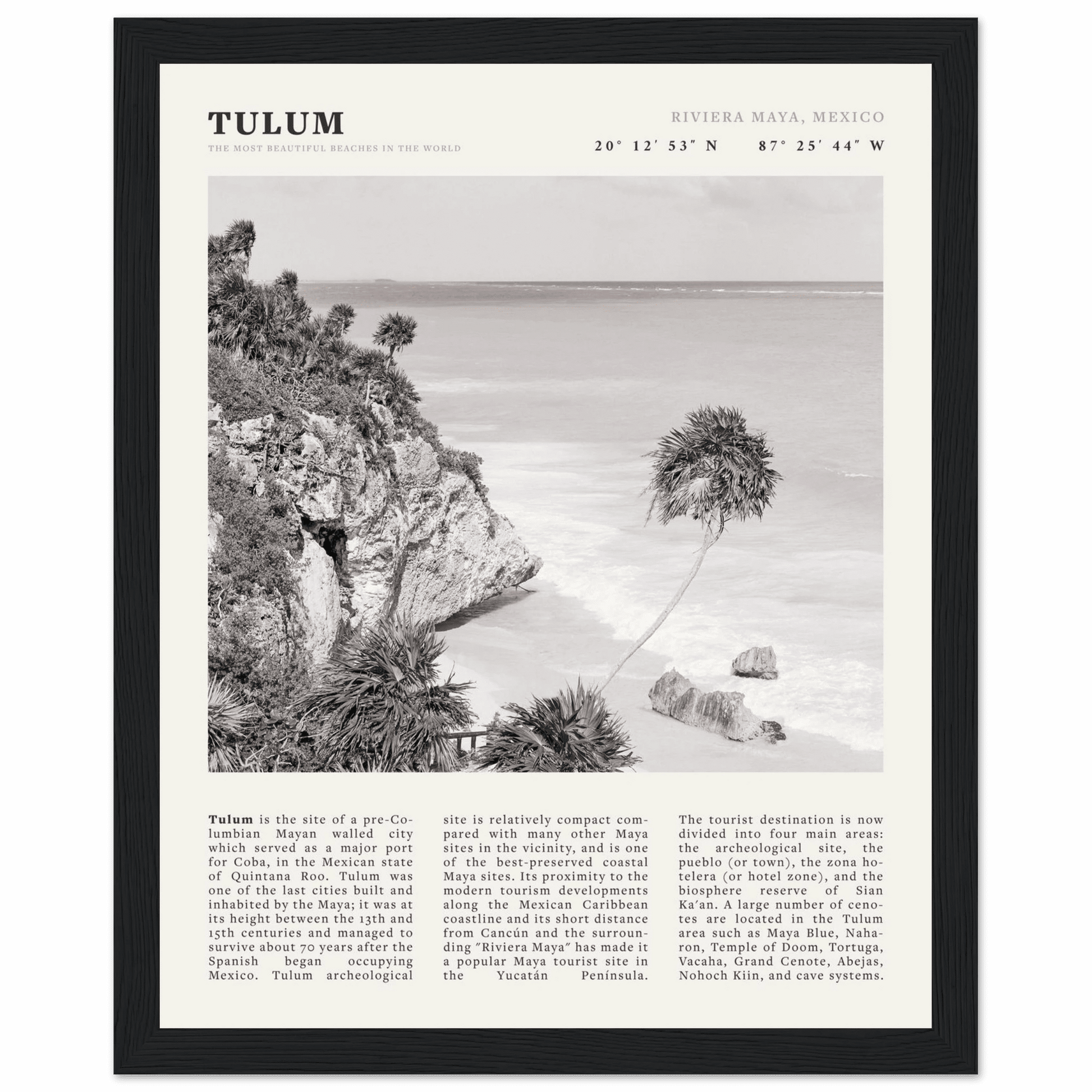 Tulum Poster | Black & White Riviera Maya Mexico Wall Art | Beach Travel Print - Evergreen Posters