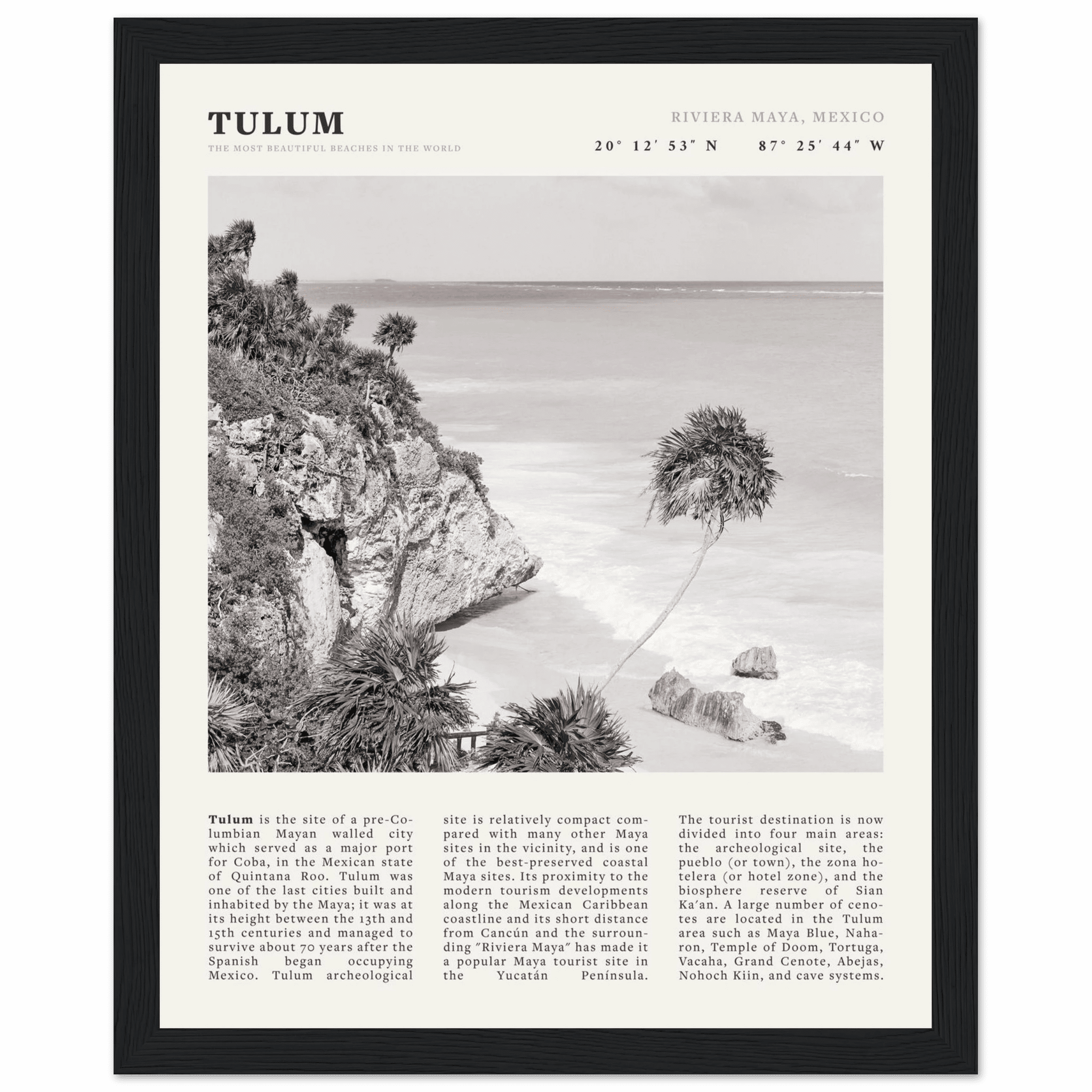 Tulum Poster | Black & White Riviera Maya Mexico Wall Art | Beach Travel Print - Evergreen Posters