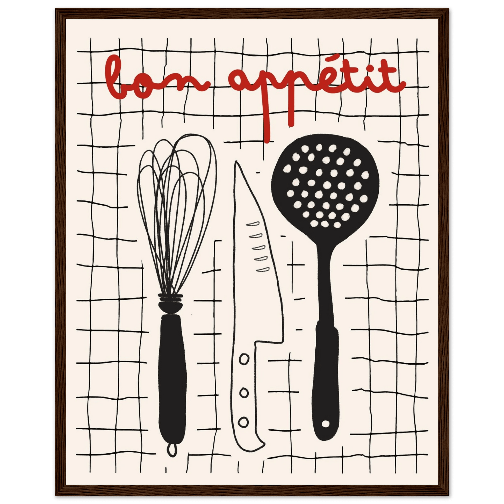 Bon Appétit French Kitchen Print | Bold Black Red Wall Art Poster - Evergreen Posters
