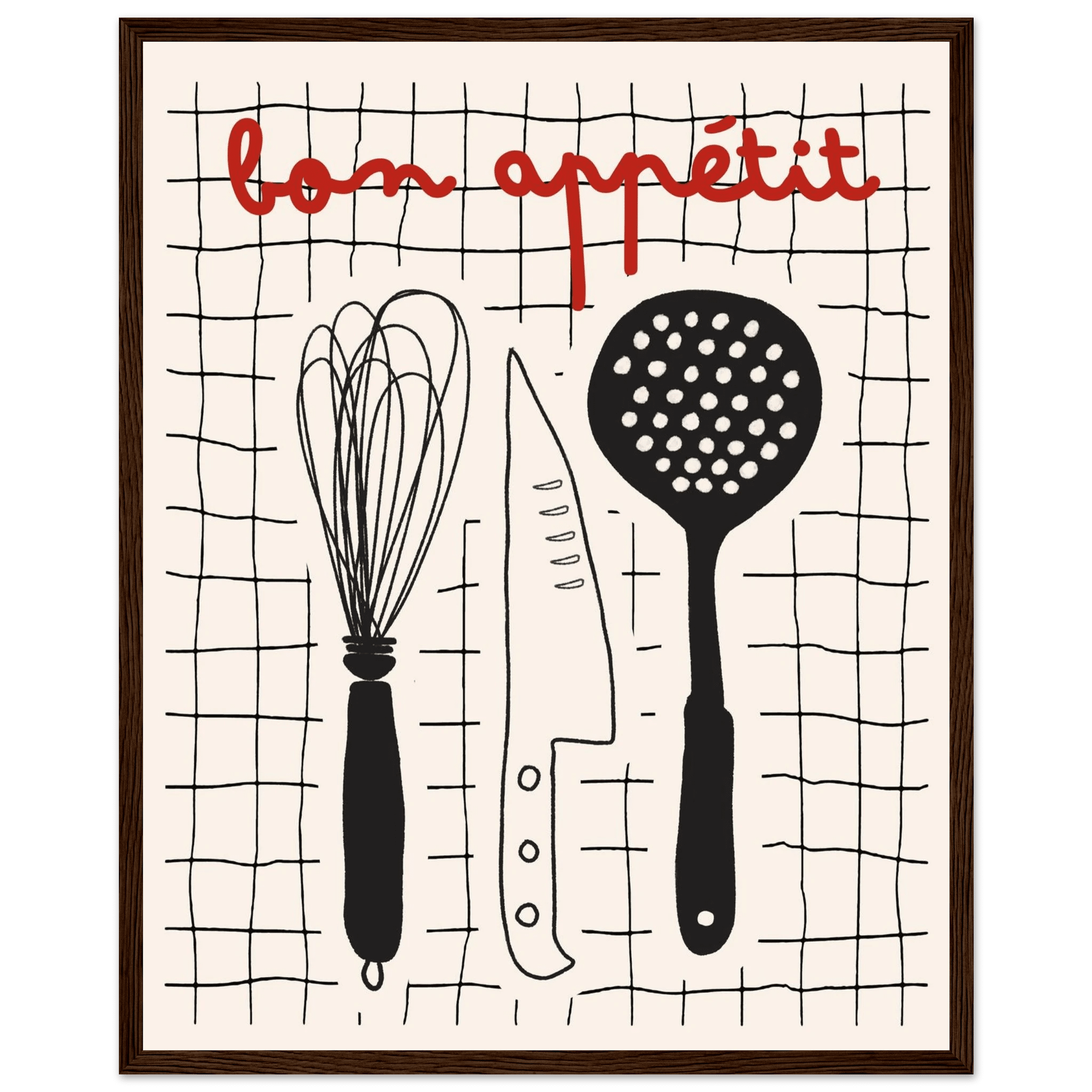 Bon Appétit French Kitchen Print | Bold Black Red Wall Art Poster - Evergreen Posters