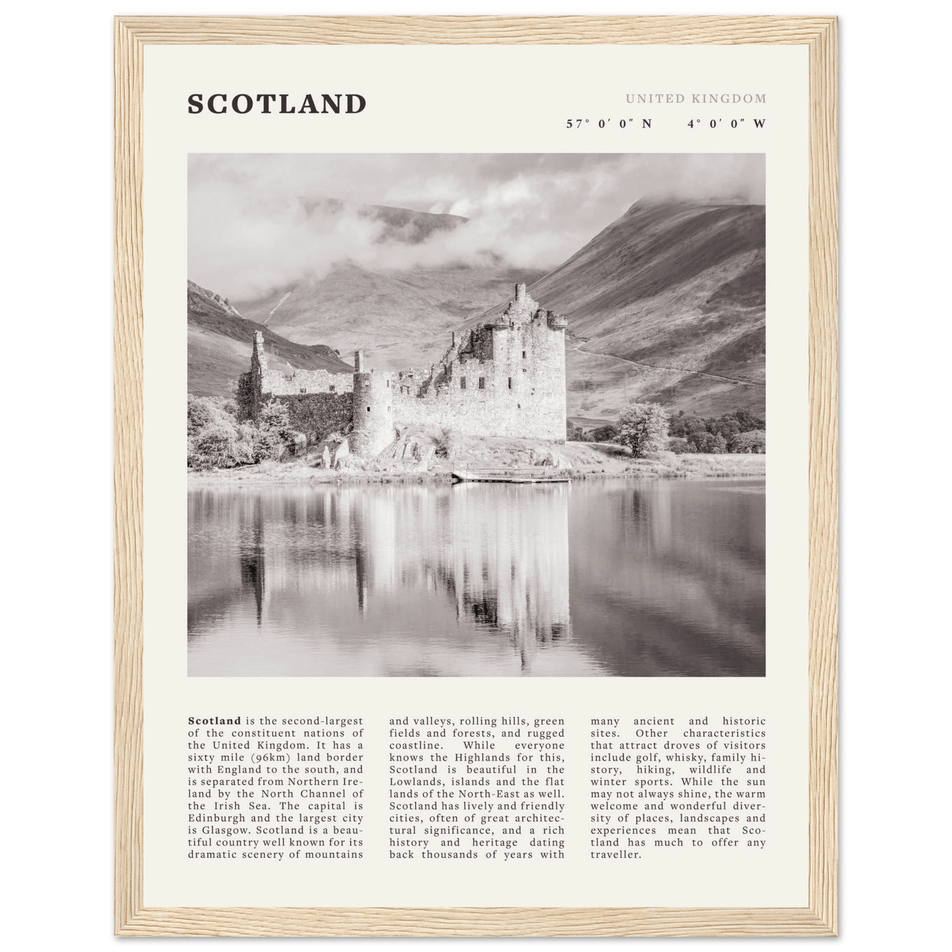 Scotland Poster | Black & White Highland Castle Wall Art | UK Travel Print Decor - Evergreen Posters