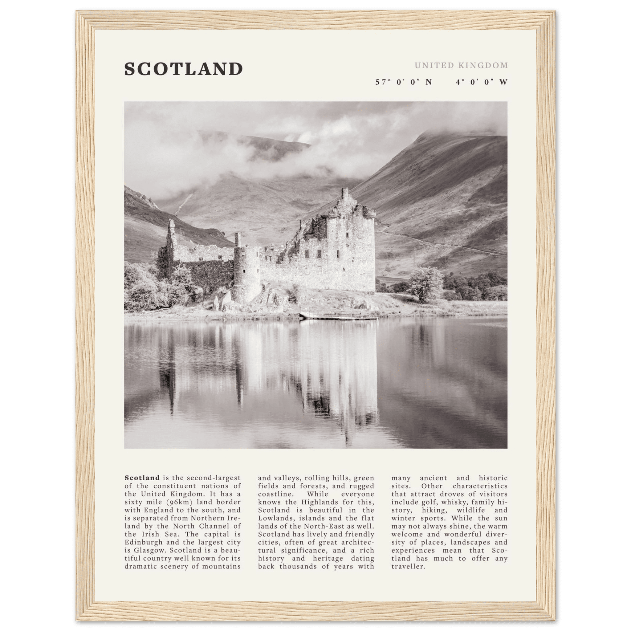 Scotland Poster | Black & White Highland Castle Wall Art | UK Travel Print Decor - Evergreen Posters