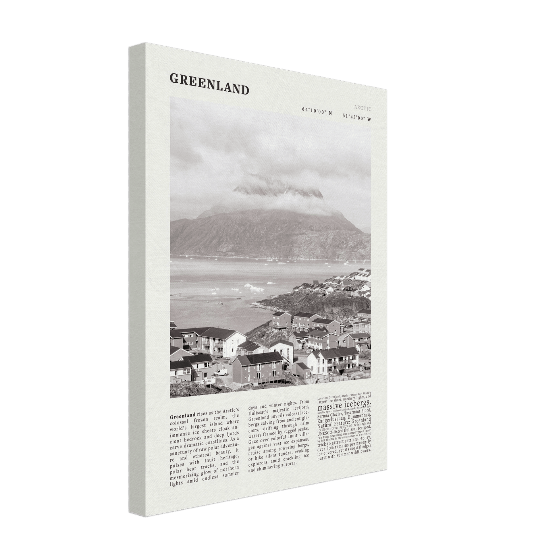 Greenland Poster Black and White – Vintage Arctic Fjord Landscape Print (Digital & Printed Options) - Evergreen Posters