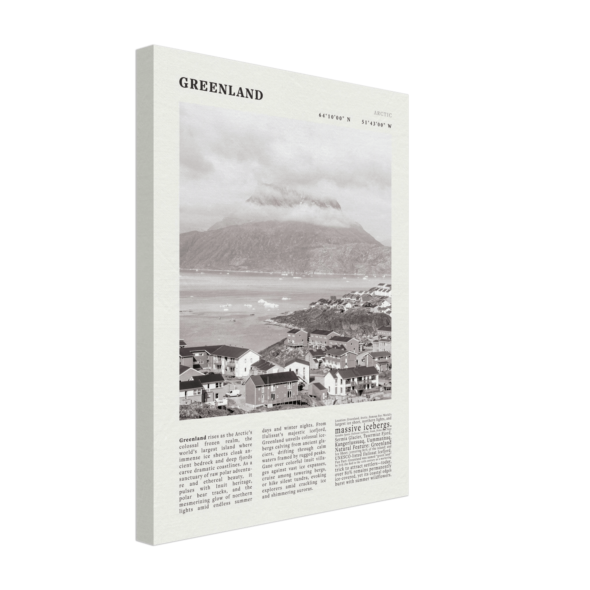 Greenland Poster Black and White – Vintage Arctic Fjord Landscape Print (Digital & Printed Options) - Evergreen Posters