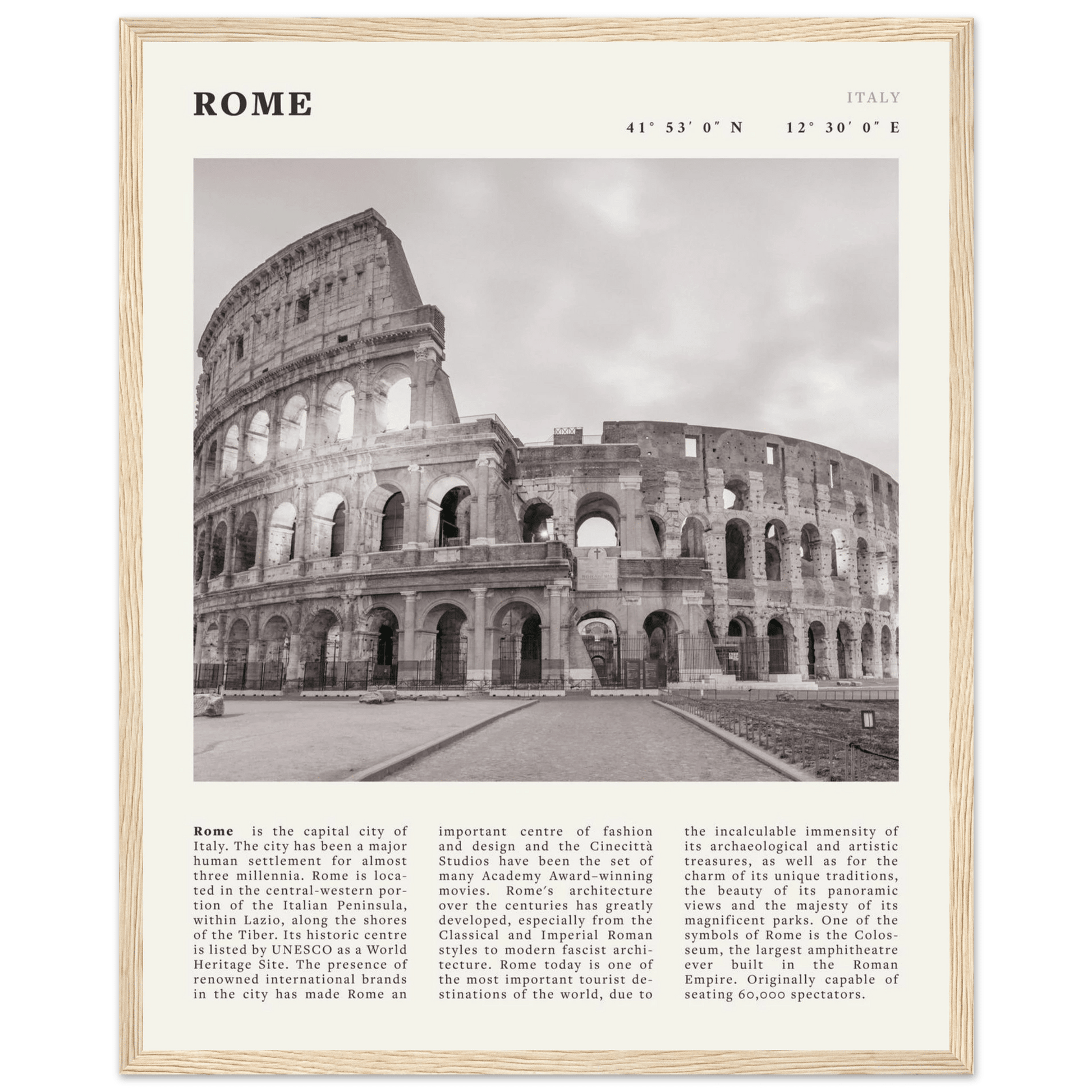 Rome Poster | Black & White Colosseum Wall Art | Italy Travel Print | Roman Decor - Evergreen Posters