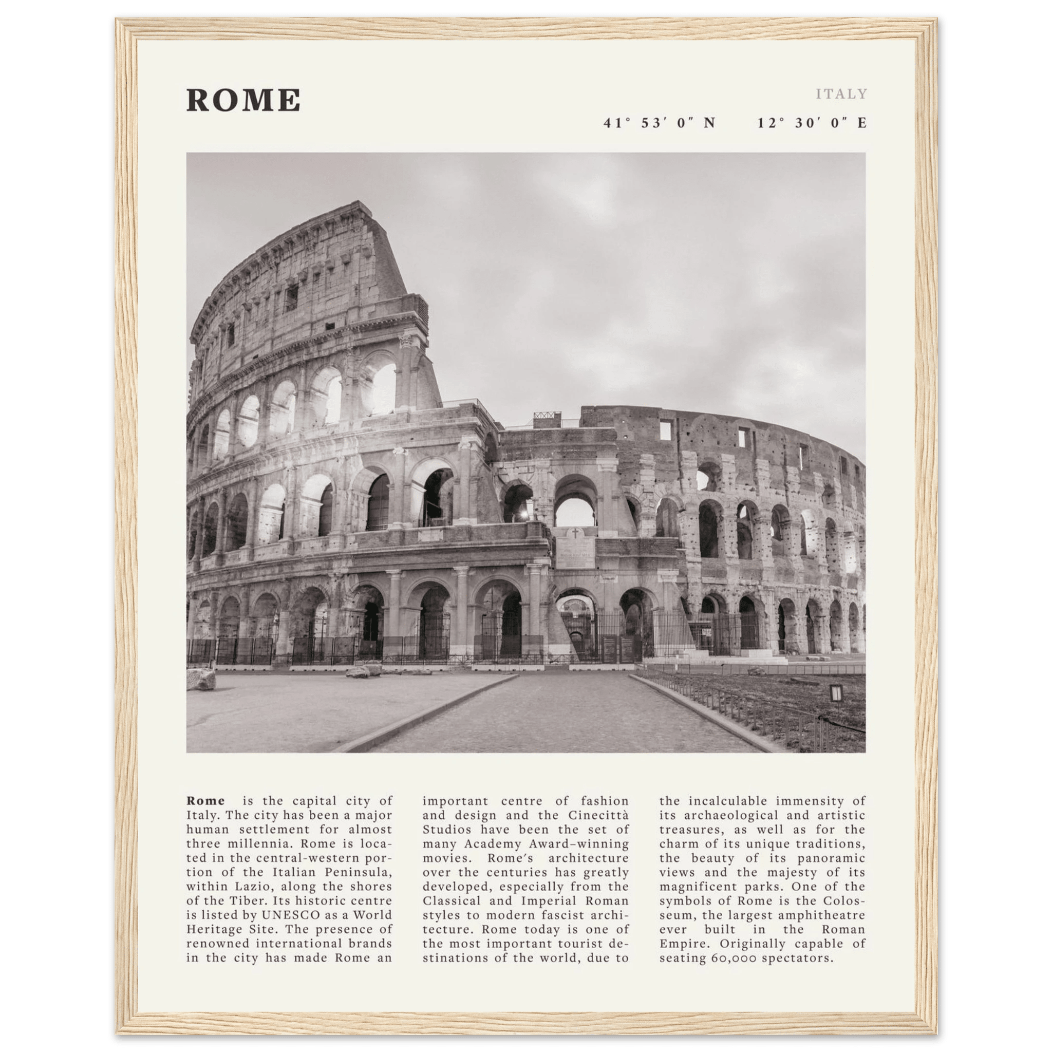 Rome Poster | Black & White Colosseum Wall Art | Italy Travel Print | Roman Decor - Evergreen Posters