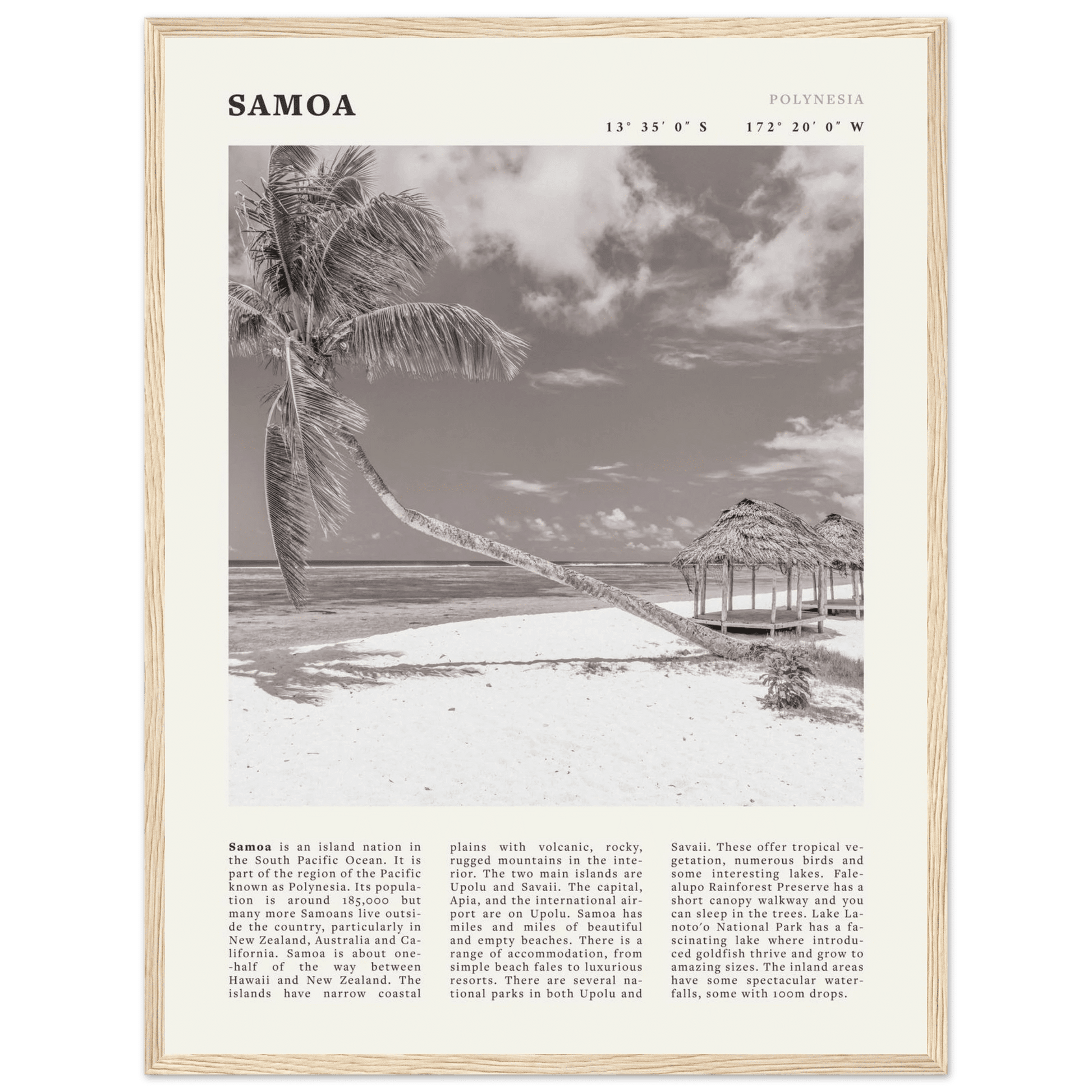 Samoa Poster | Black & White South Pacific Beach Wall Art | Polynesia Travel Print - Evergreen Posters