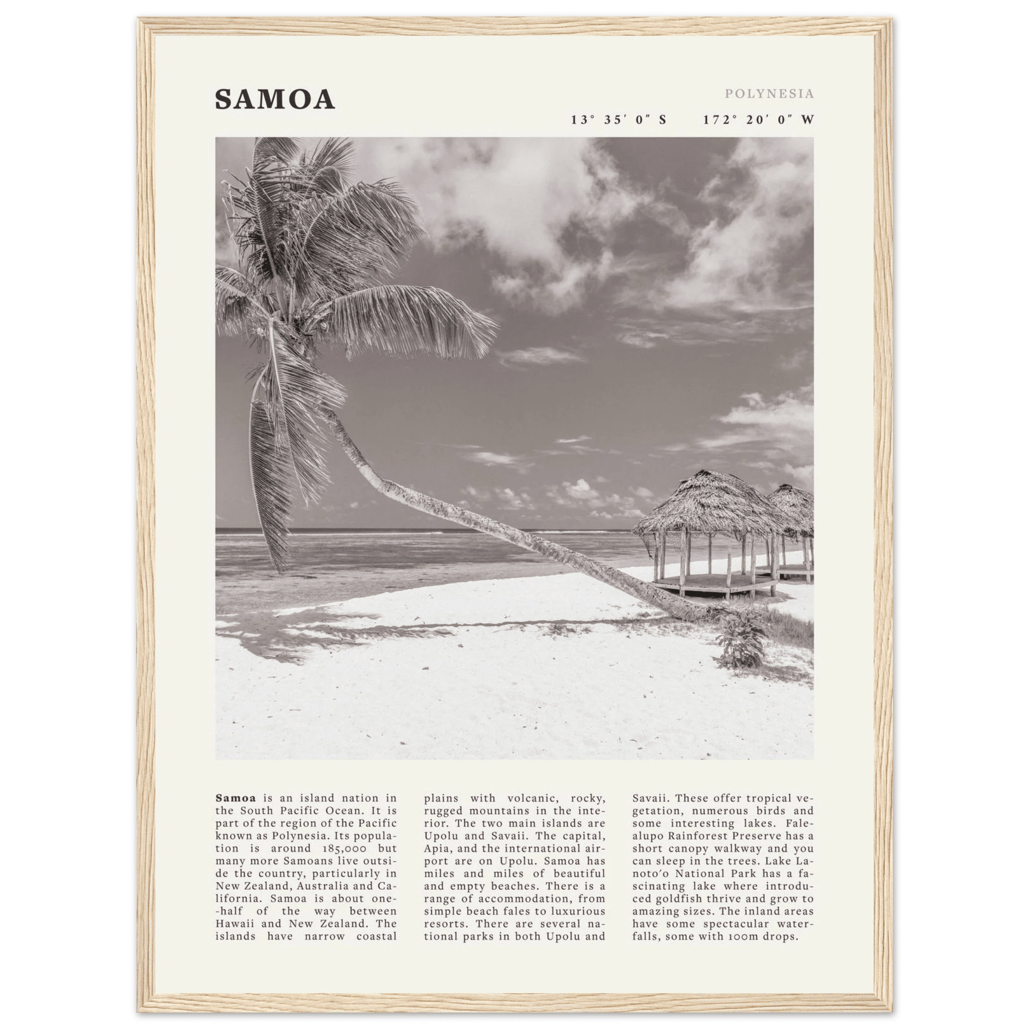 Samoa Poster | Black & White South Pacific Beach Wall Art | Polynesia Travel Print - Evergreen Posters