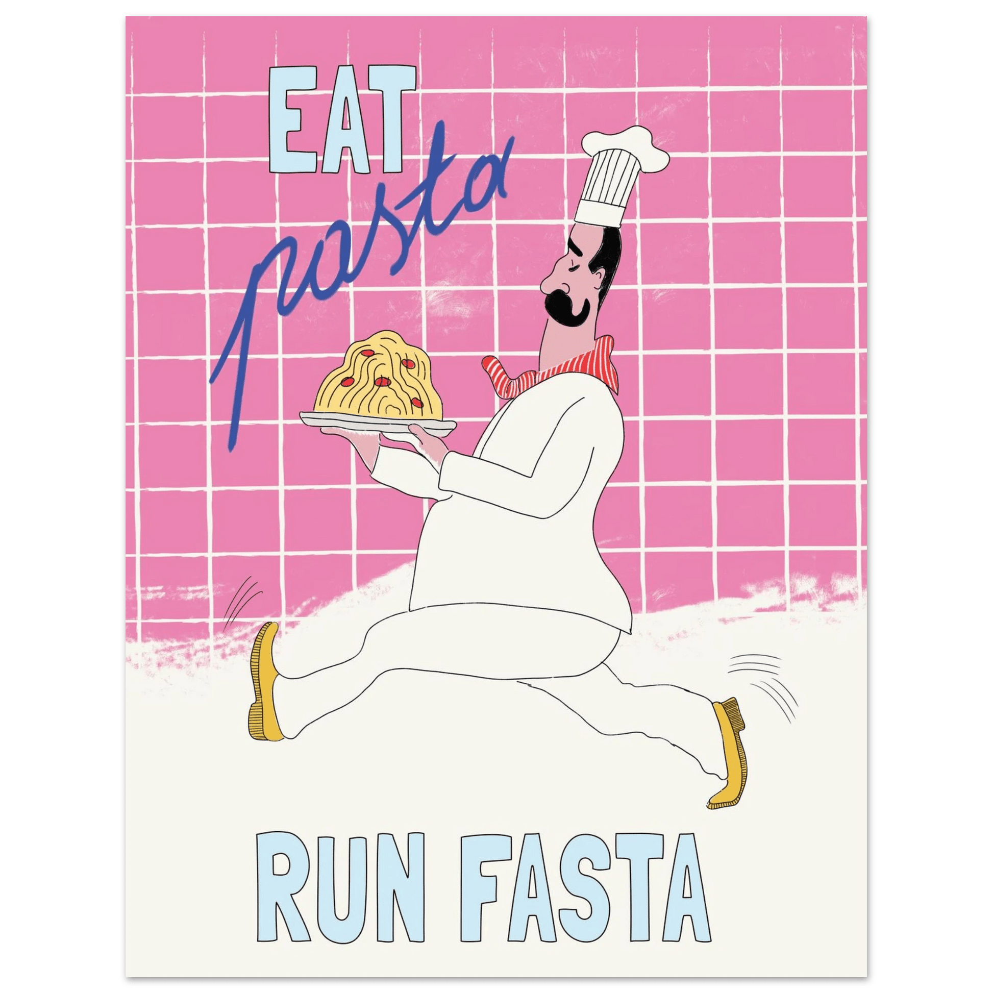 Eat Pasta Run Fasta Poster – Playful Kitchen Wall Art Print (Pink Edition) - Evergreen Posters