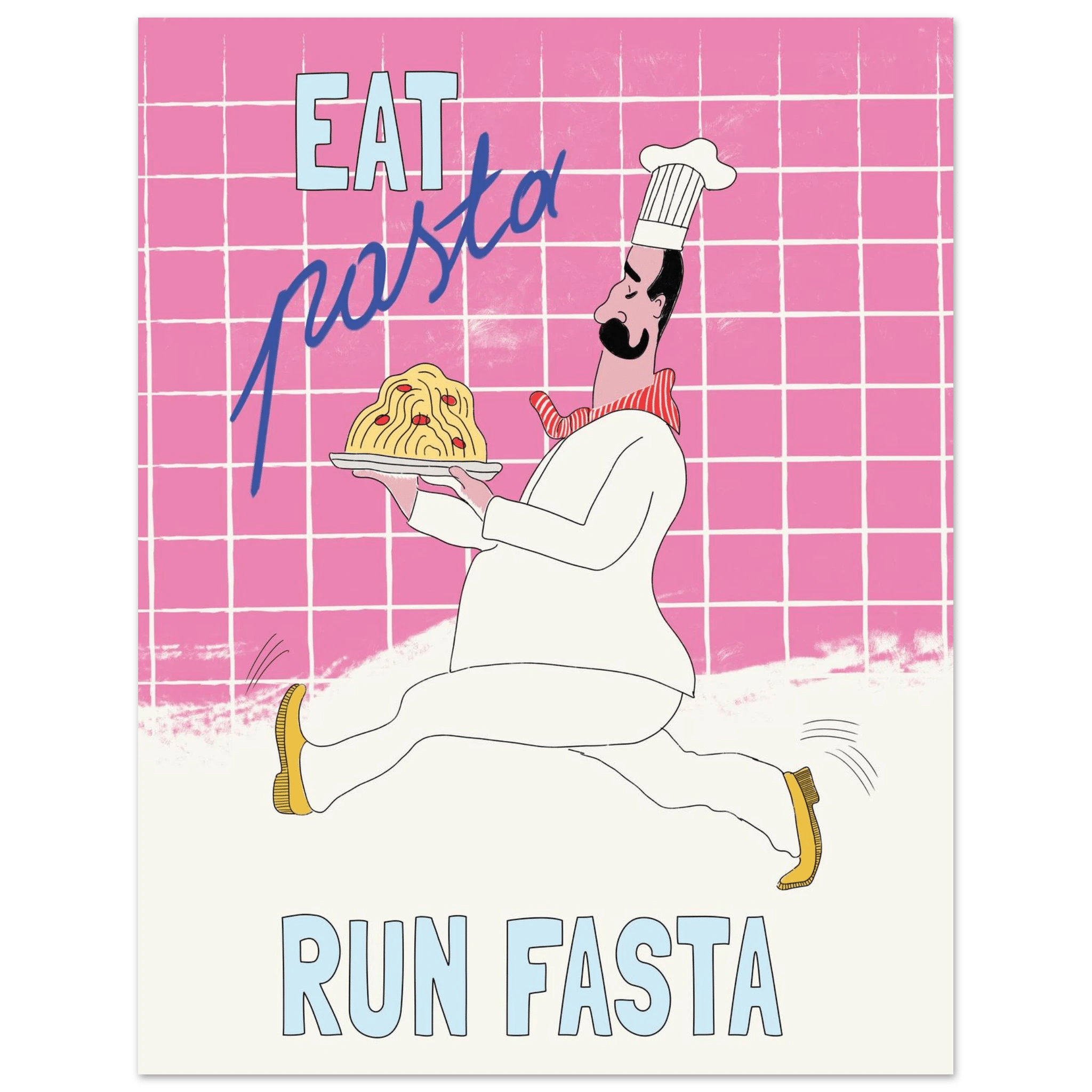 Eat Pasta Run Fasta Poster – Playful Kitchen Wall Art Print (Pink Edition) - Evergreen Posters