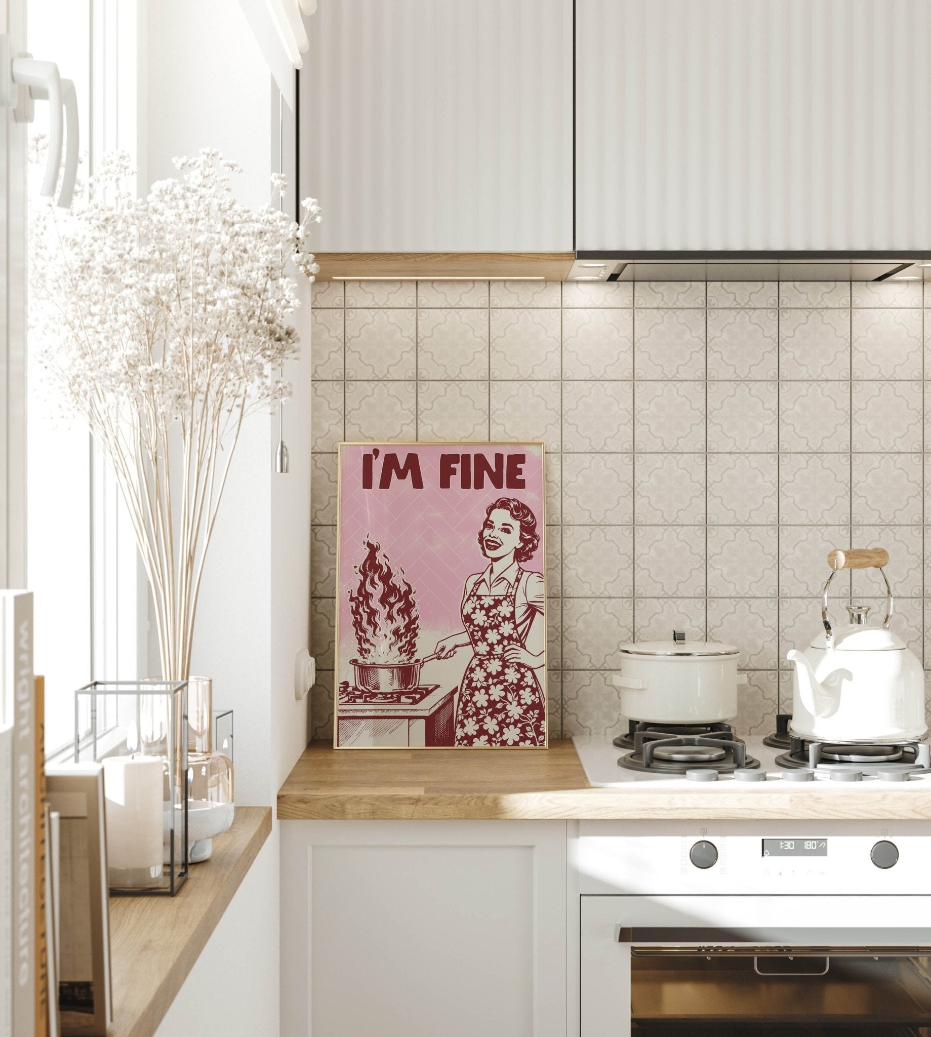 I'm Fine Poster – Funny Retro Pink Kitchen Wall Art Print (Digital & Printed Options) - Evergreen Posters