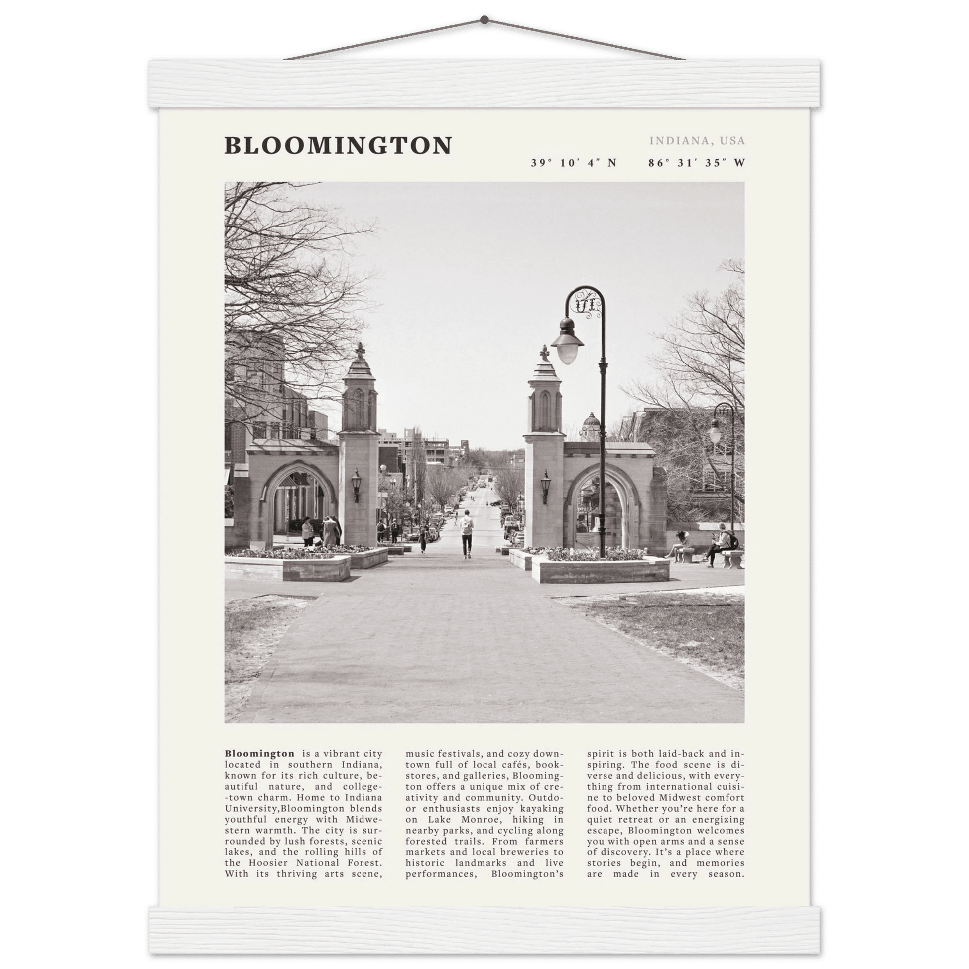 Bloomington Indiana Black and White Vintage Poster - Evergreen Posters