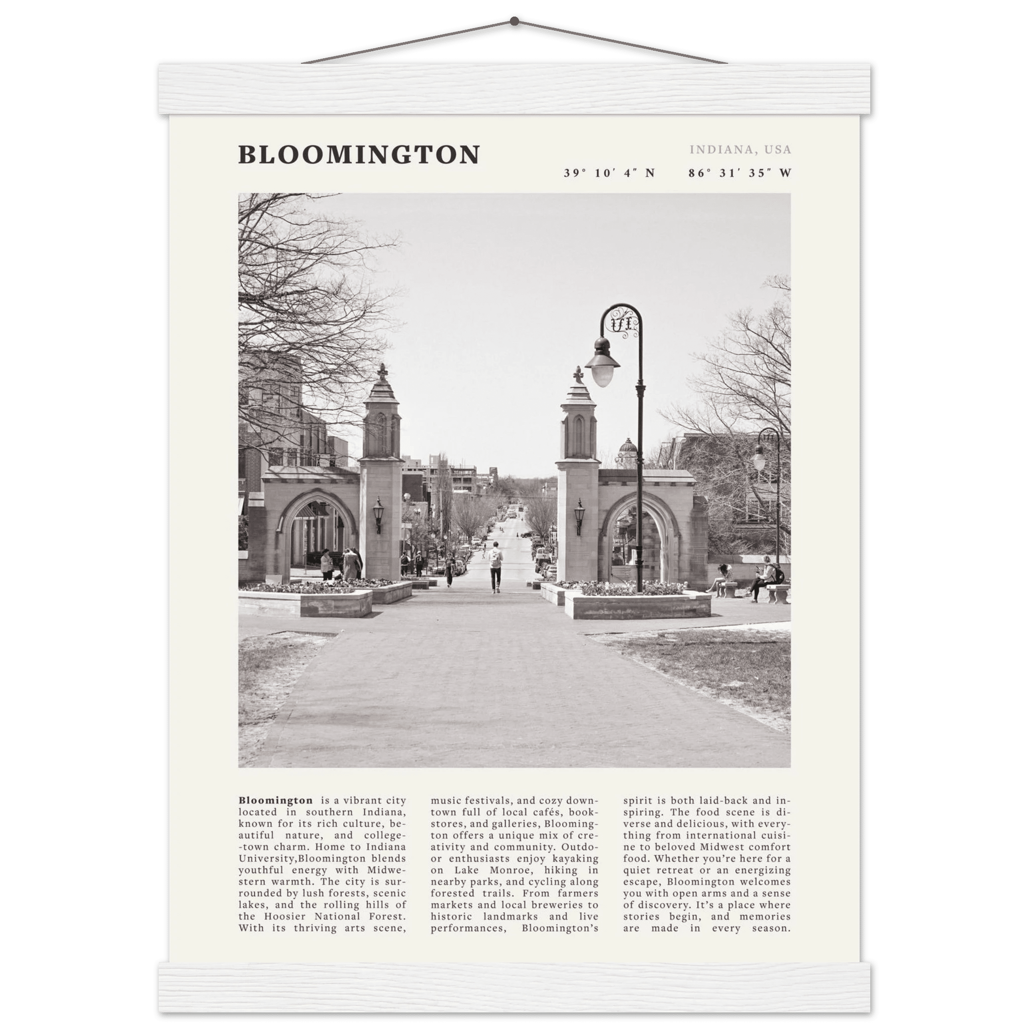 Bloomington Indiana Black and White Vintage Poster - Evergreen Posters