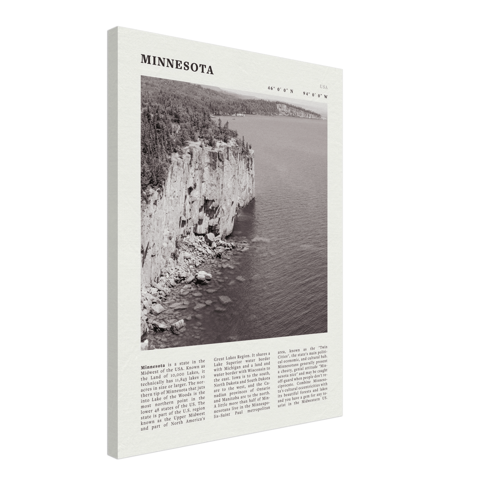 Minnesota Poster | Black & White Lake Superior Wall Art | USA Nature Travel Print - Evergreen Posters