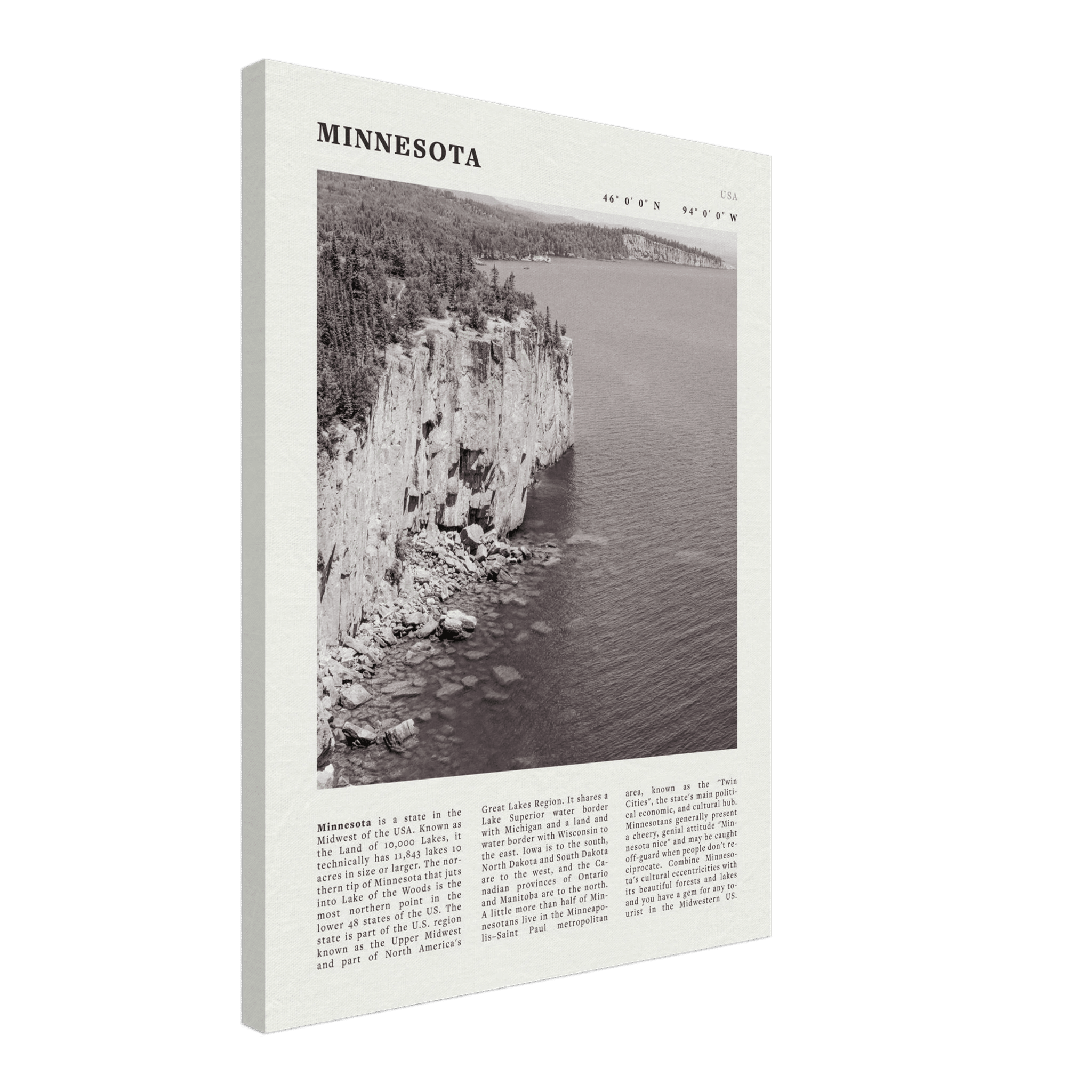 Minnesota Poster | Black & White Lake Superior Wall Art | USA Nature Travel Print - Evergreen Posters