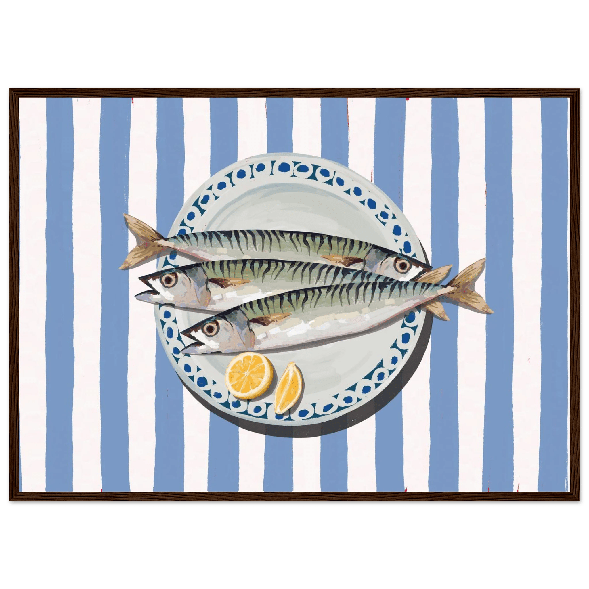 Sardines Print | Blue Stripe Fish Kitchen Wall Art | Coastal Food Poster - Evergreen Posters