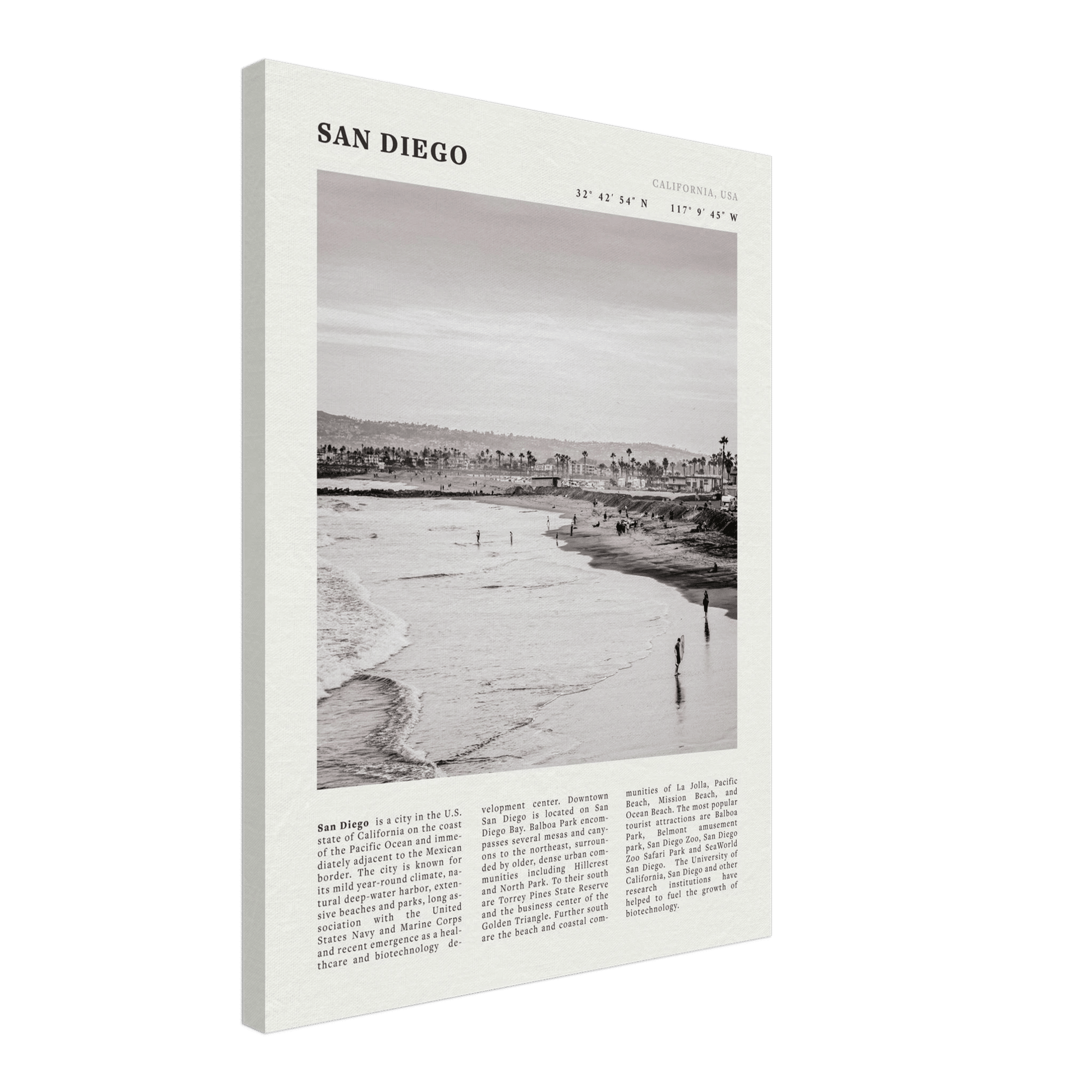 San Diego Poster | Black & White California Beach Wall Art | Coastal Travel Print Decor - Evergreen Posters