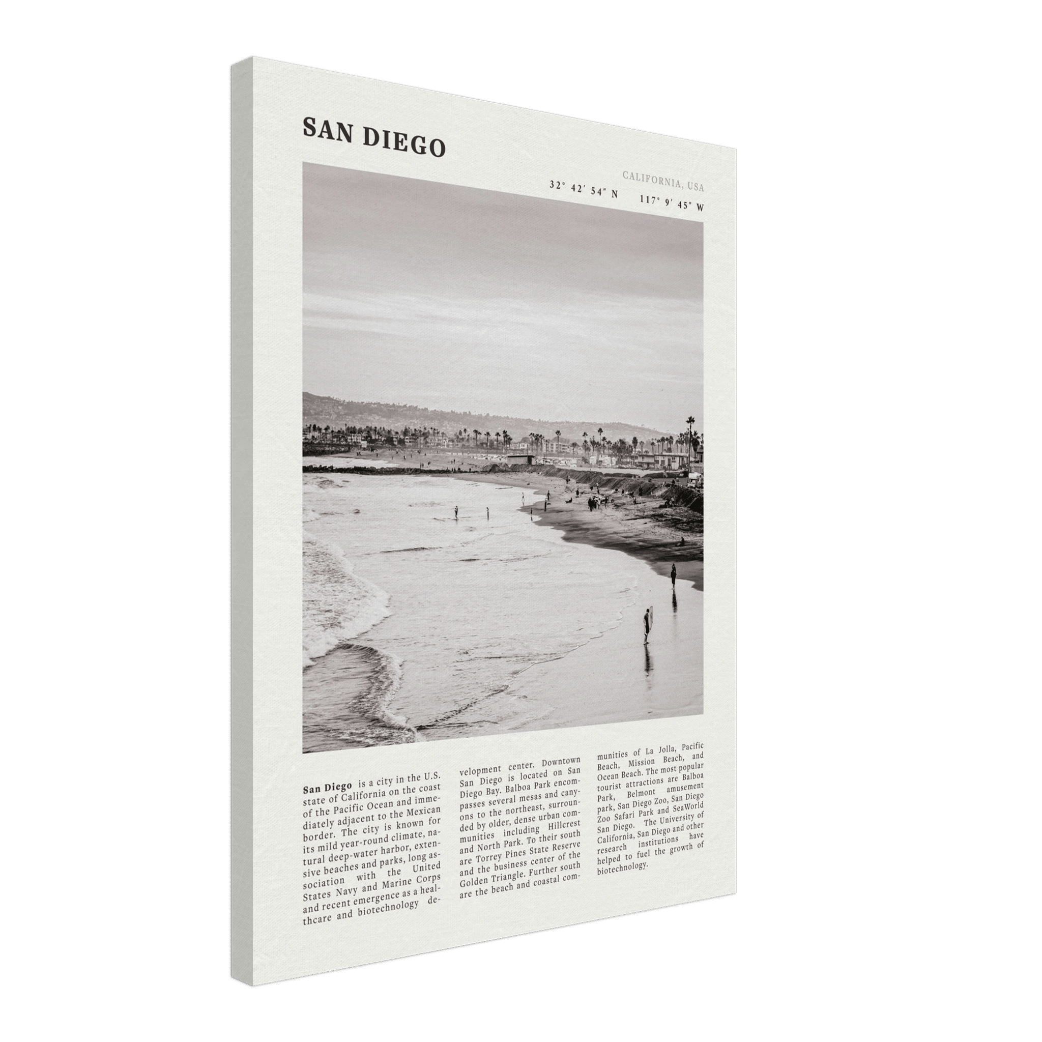 San Diego Poster | Black & White California Beach Wall Art | Coastal Travel Print Decor - Evergreen Posters