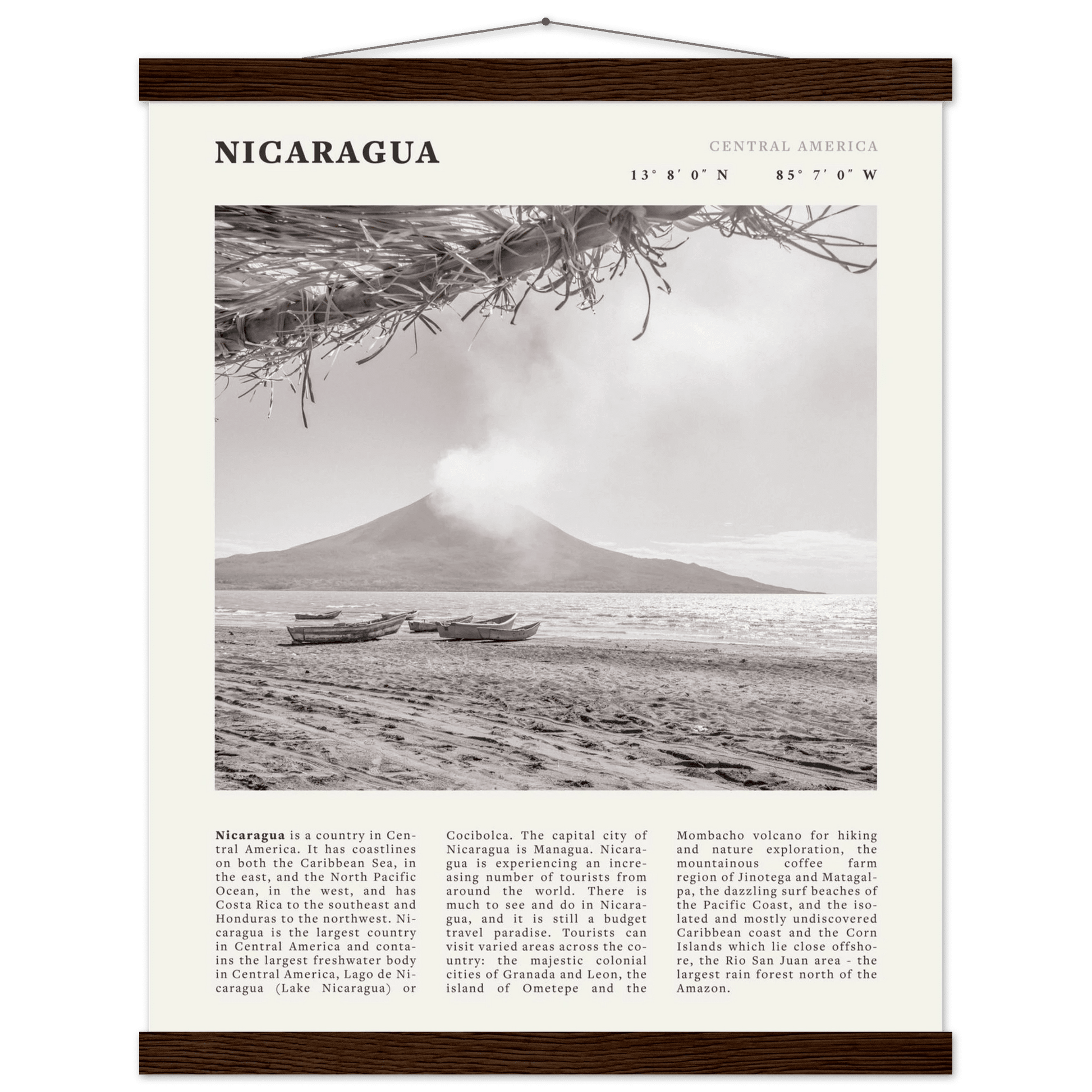 Nicaragua Poster | Black & White Volcano Wall Art | Central America Travel Print - Evergreen Posters