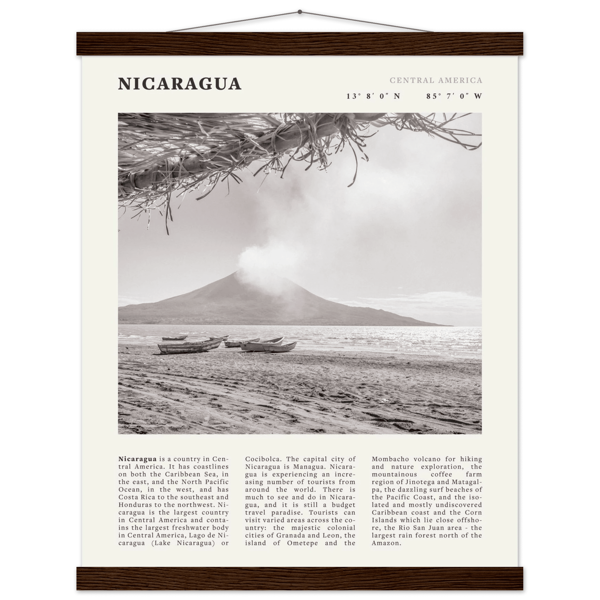 Nicaragua Poster | Black & White Volcano Wall Art | Central America Travel Print - Evergreen Posters
