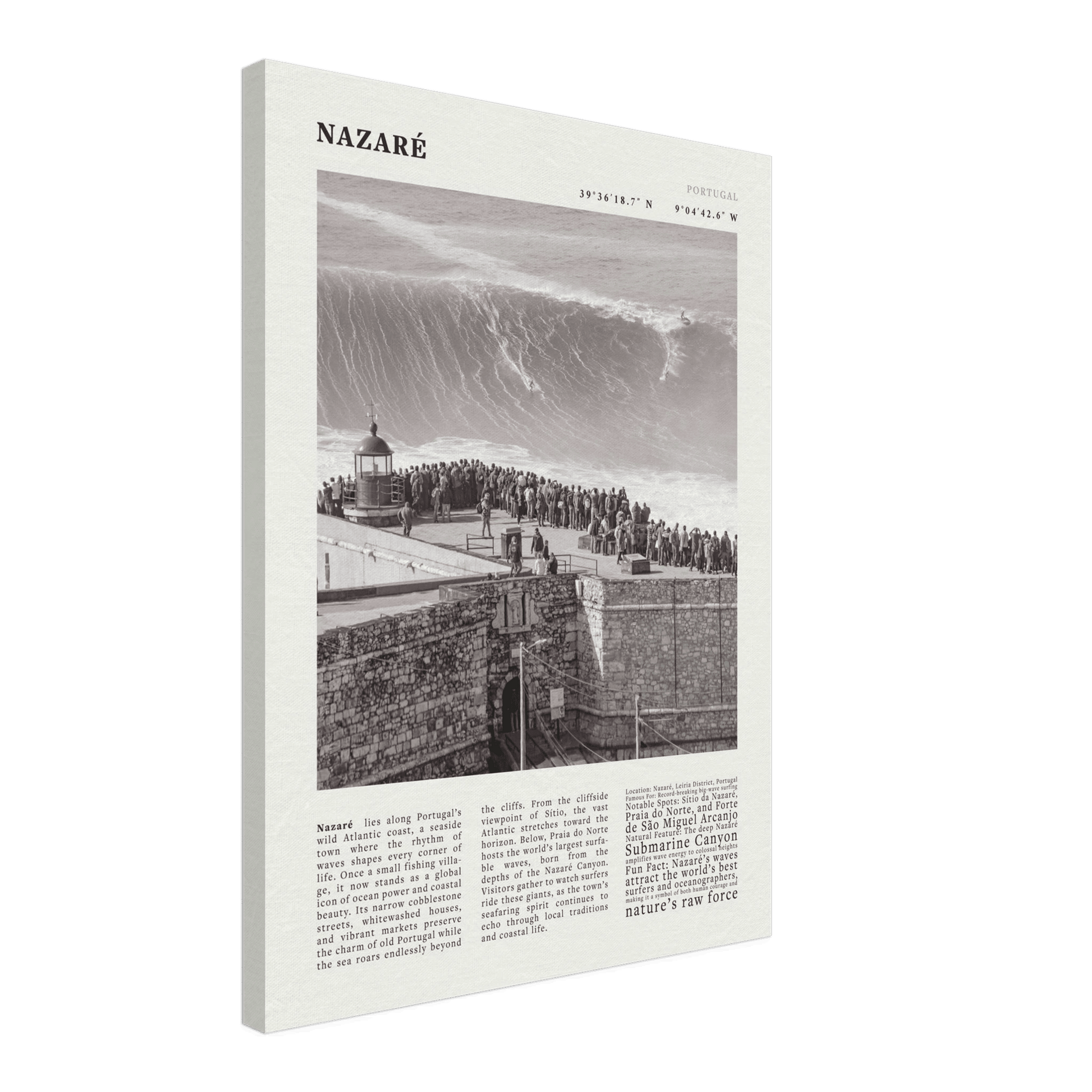Nazaré Portugal Poster Black and White – Vintage Big Waves Surf Print (Digital & Printed Options) - Evergreen Posters