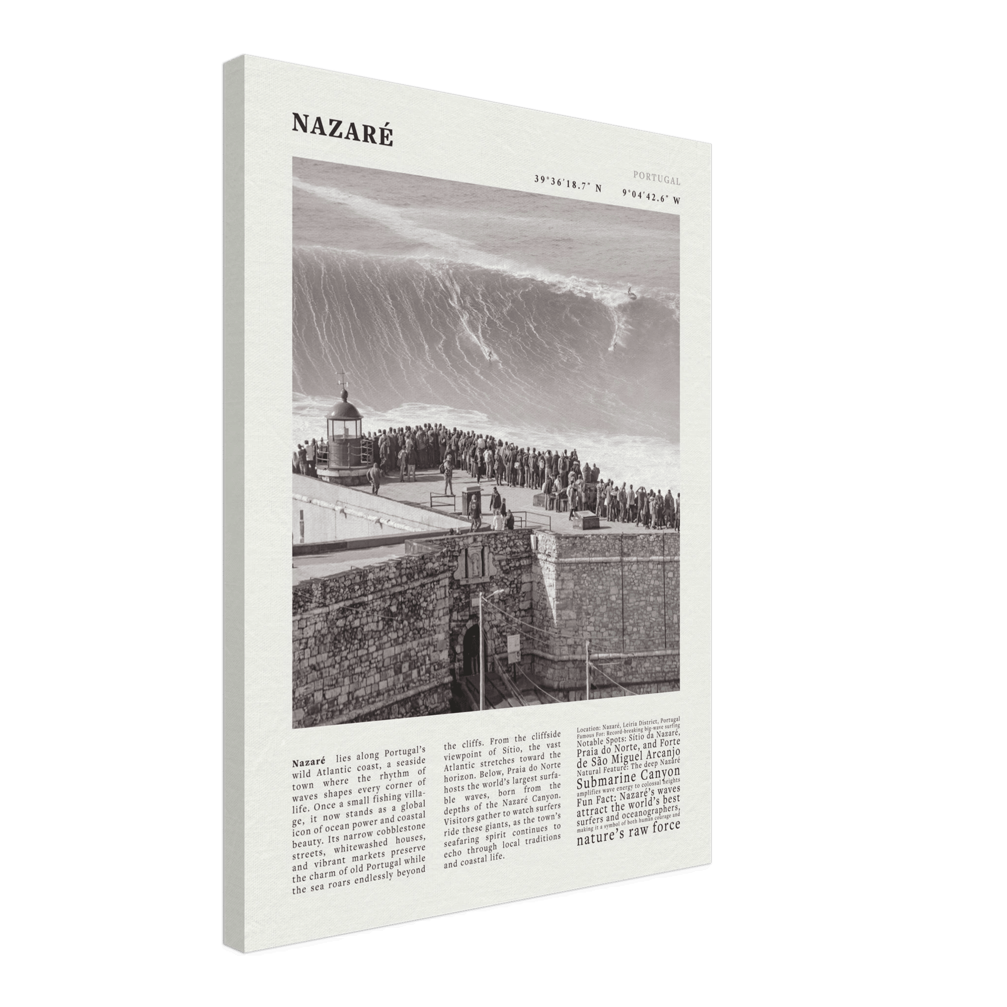 Nazaré Portugal Poster Black and White – Vintage Big Waves Surf Print (Digital & Printed Options) - Evergreen Posters