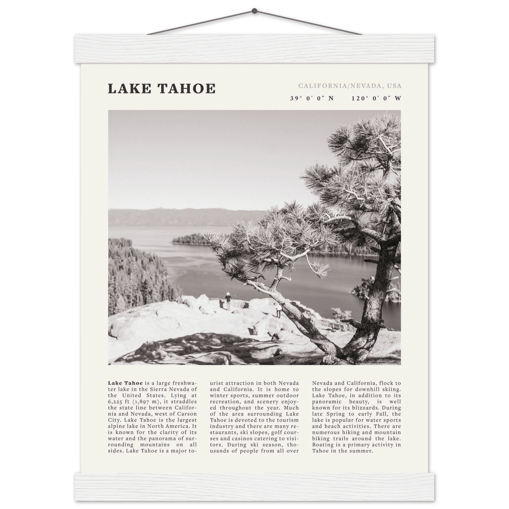 Lake Tahoe Poster | Black & White California Nevada Wall Art | Nature Travel Print Decor - Evergreen Posters