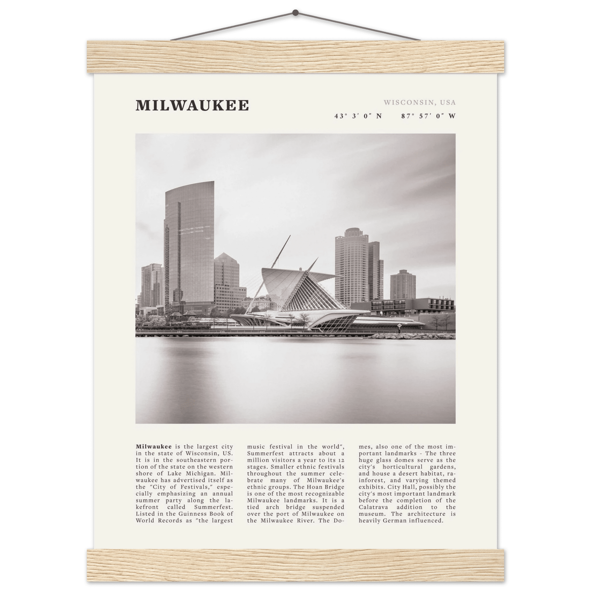 Milwaukee Poster | Black & White Wisconsin City Wall Art | USA Travel Print - Evergreen Posters