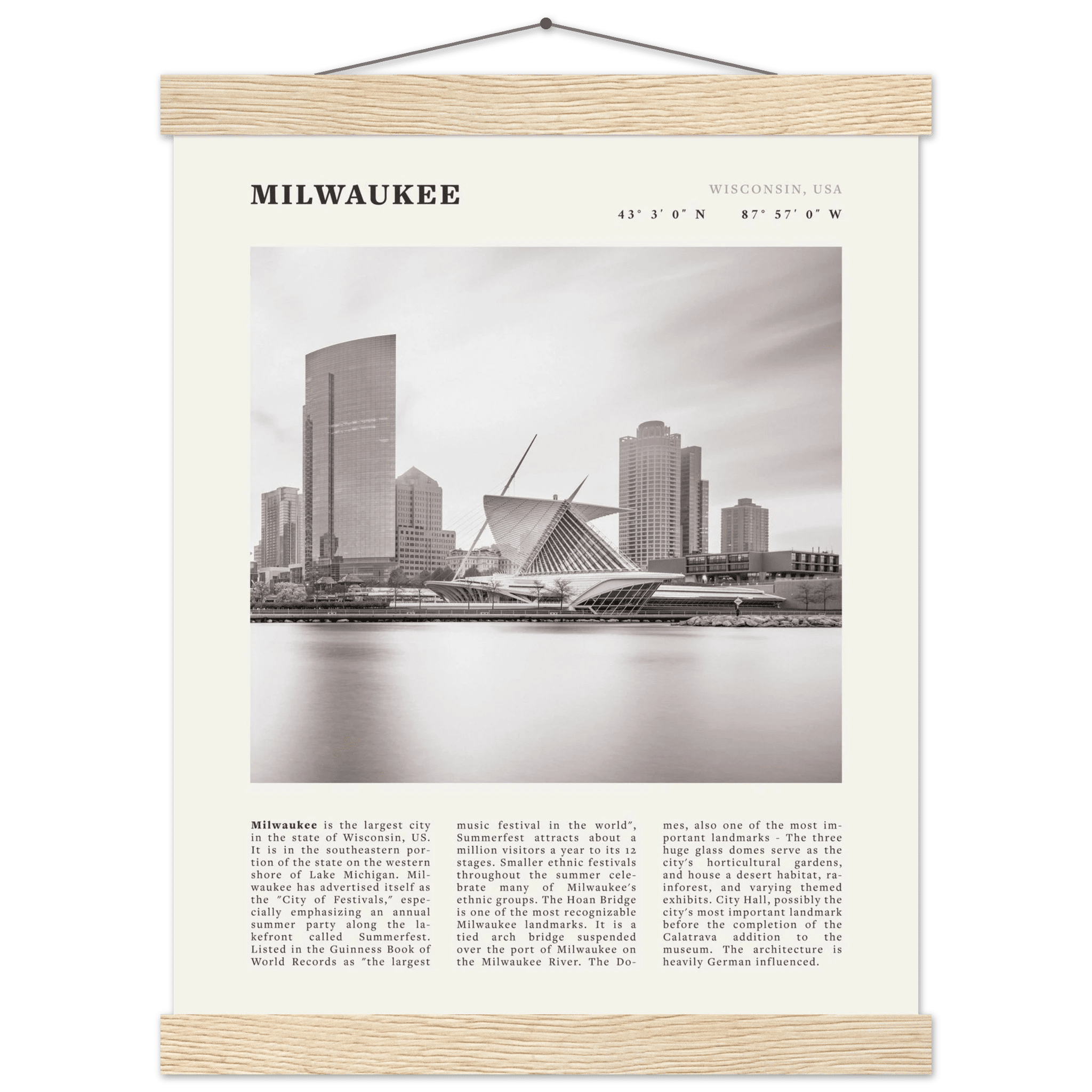 Milwaukee Poster | Black & White Wisconsin City Wall Art | USA Travel Print - Evergreen Posters