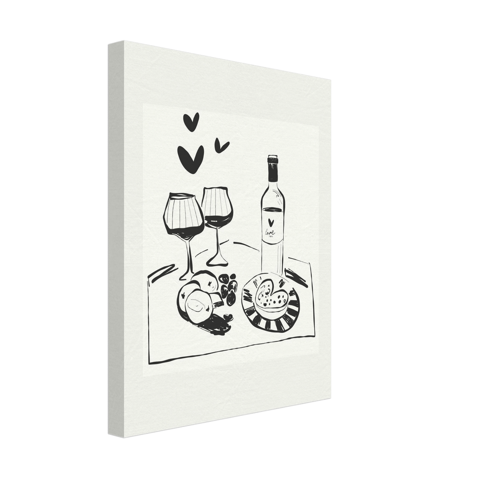 Wine for Two Print | Black Line Art Romantic Kitchen Wall Art | Couples Poster - Evergreen Posters