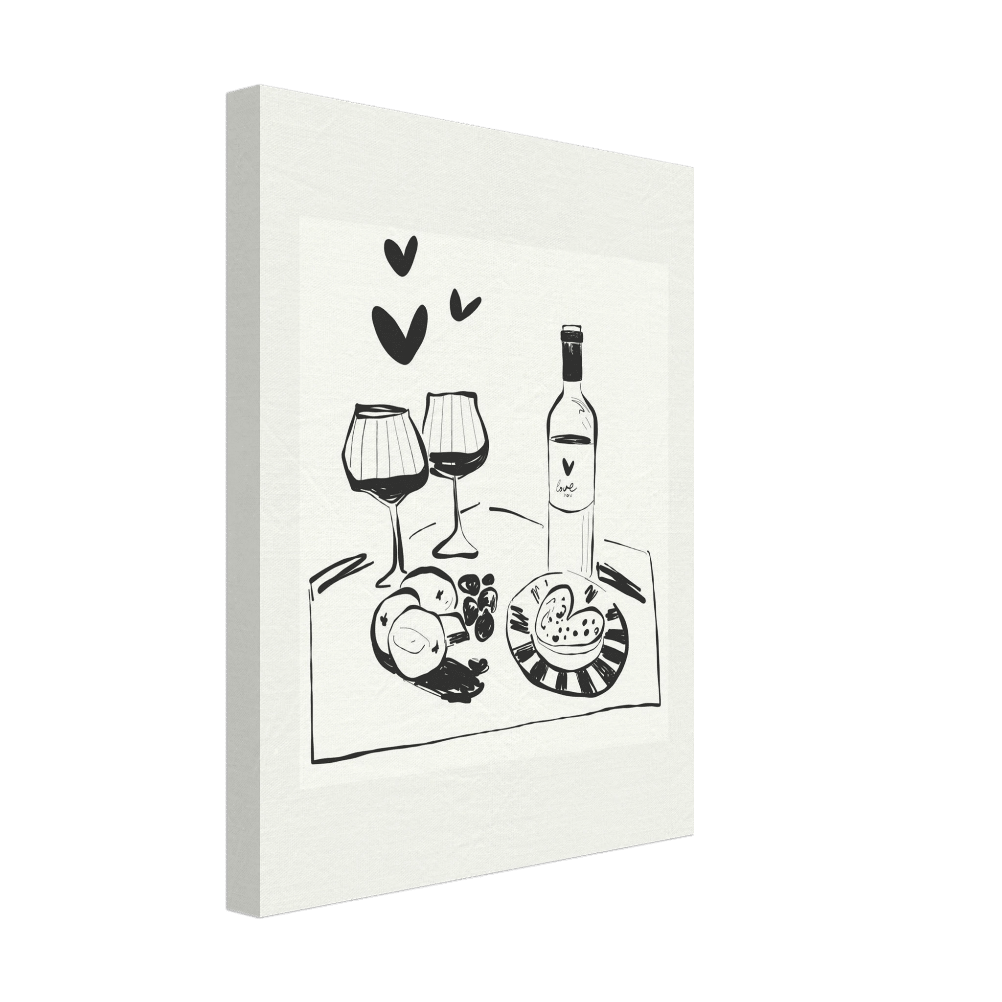 Wine for Two Print | Black Line Art Romantic Kitchen Wall Art | Couples Poster - Evergreen Posters