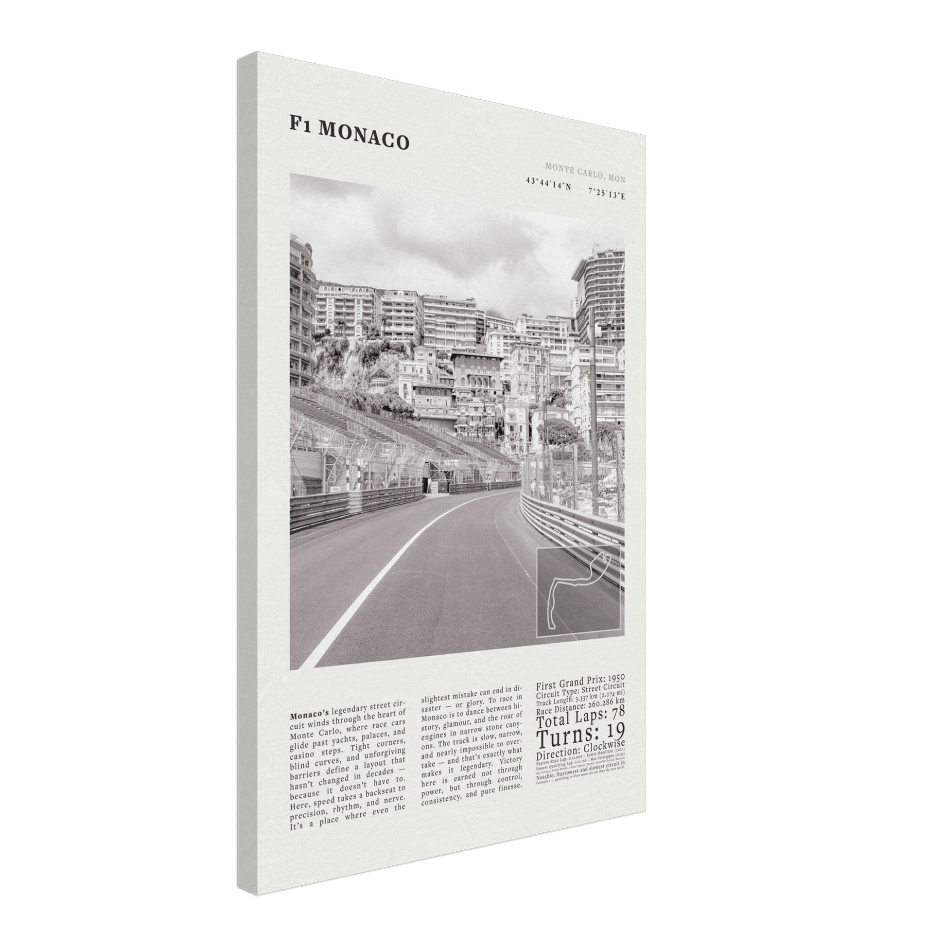 F1 Monaco Poster Black and White – Vintage Monte Carlo Street Circuit Print (Digital & Printed Options) - Evergreen Posters