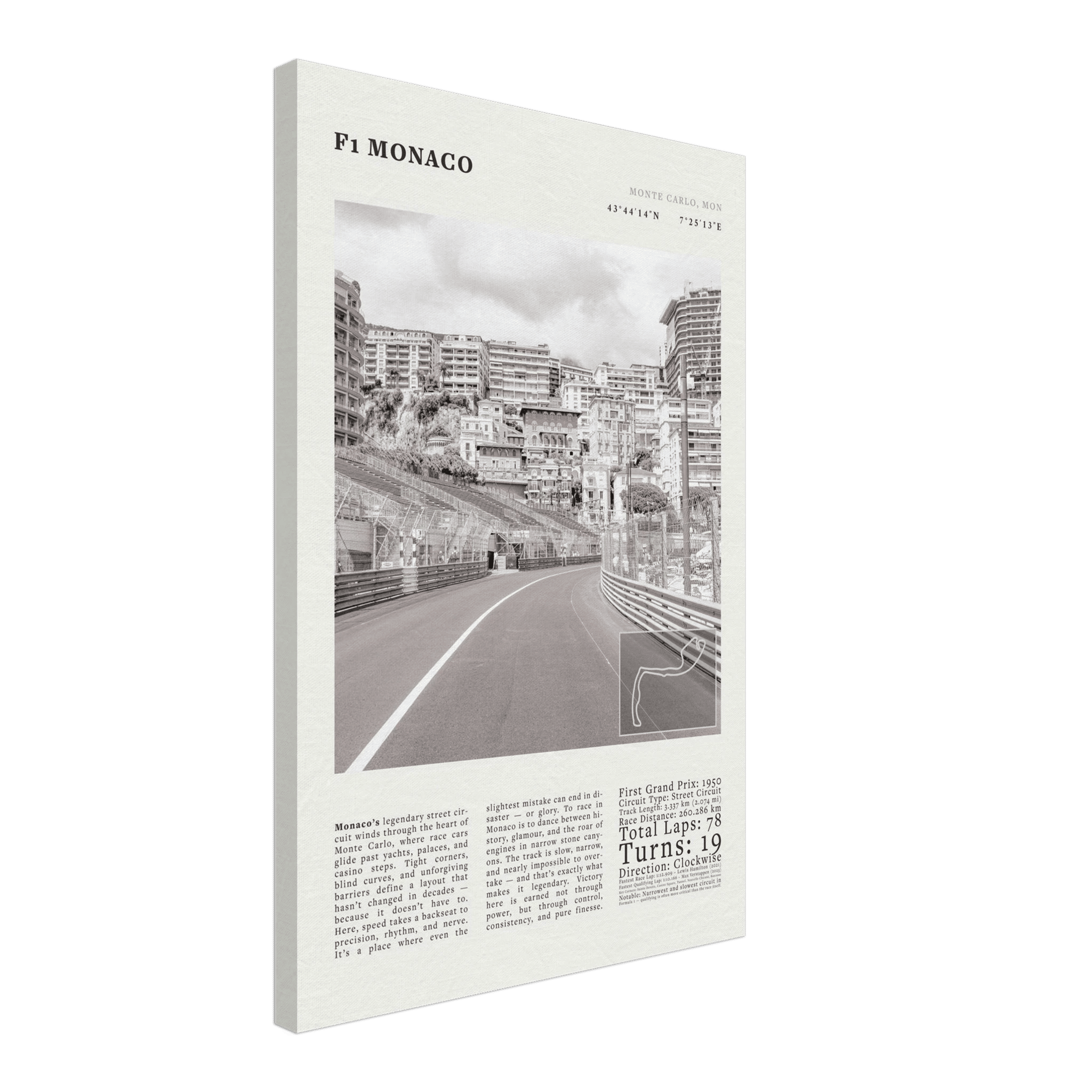 F1 Monaco Poster Black and White – Vintage Monte Carlo Street Circuit Print (Digital & Printed Options) - Evergreen Posters