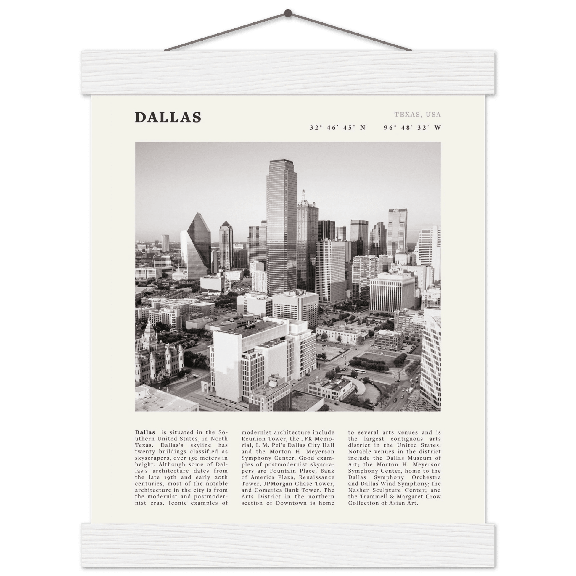 Dallas Poster | Black & White Texas Skyline Wall Art | City Travel Print Decor - Evergreen Posters
