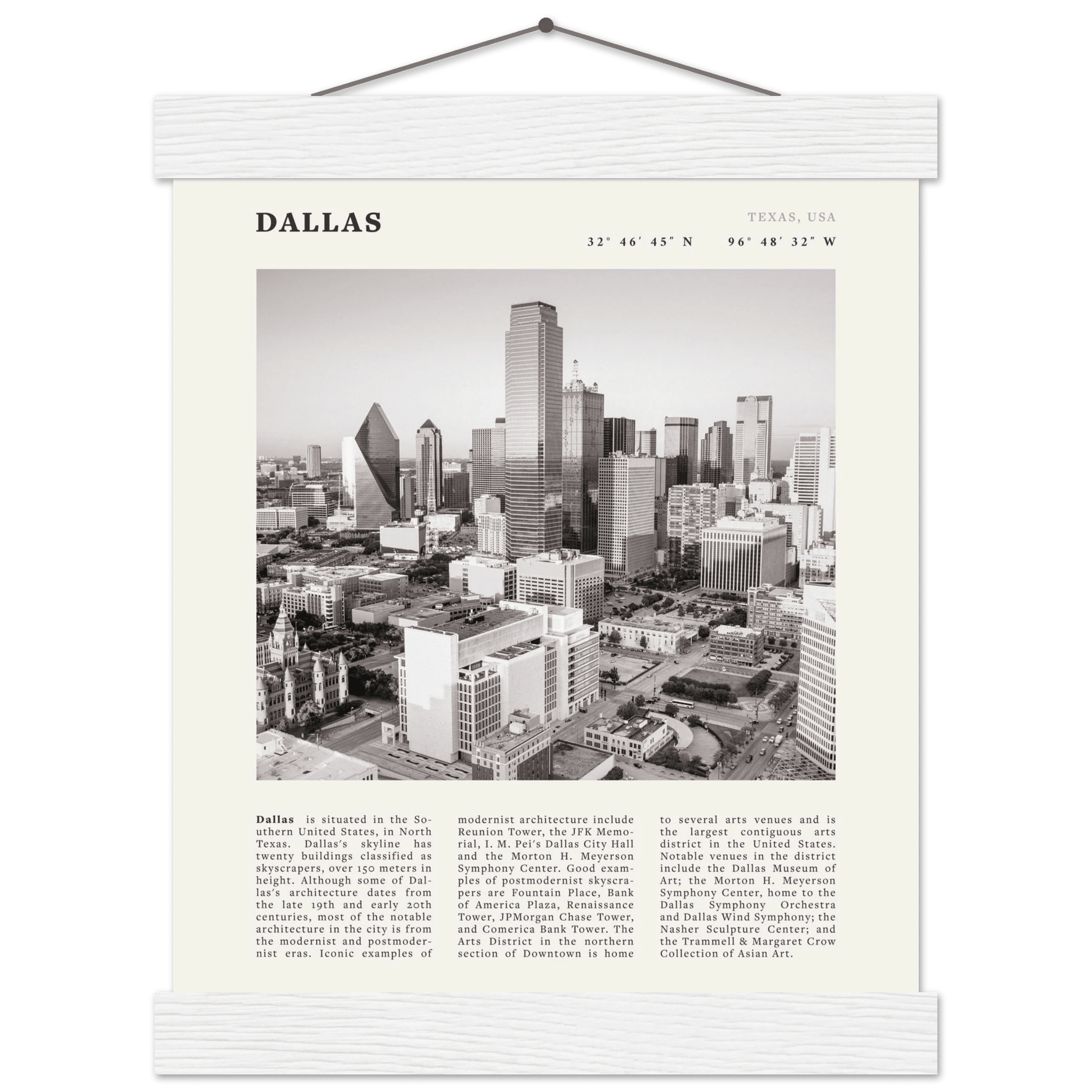 Dallas Poster | Black & White Texas Skyline Wall Art | City Travel Print Decor - Evergreen Posters