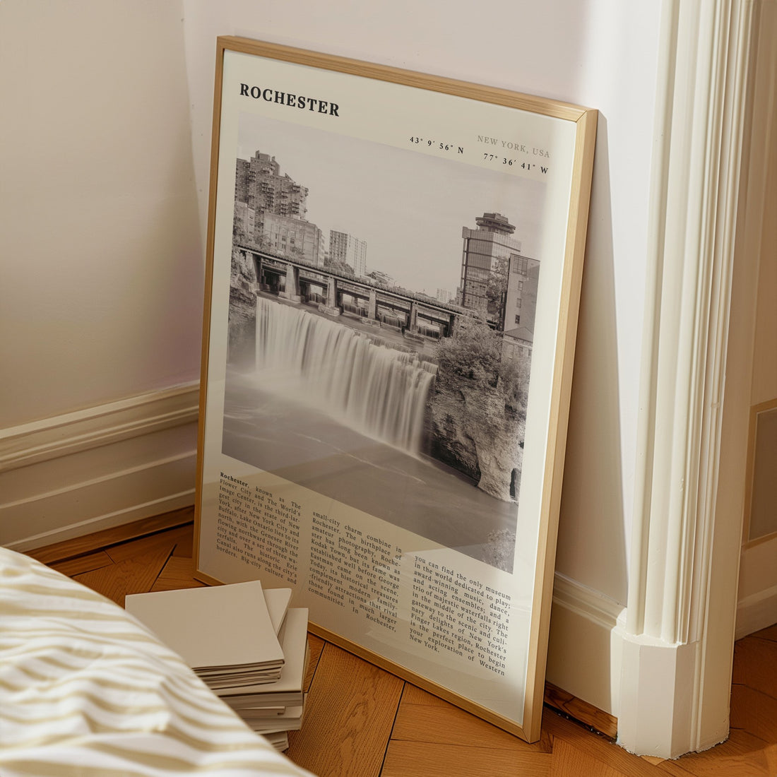 Rochester Poster | Black & White High Falls Wall Art | New York Travel Print - Evergreen Posters