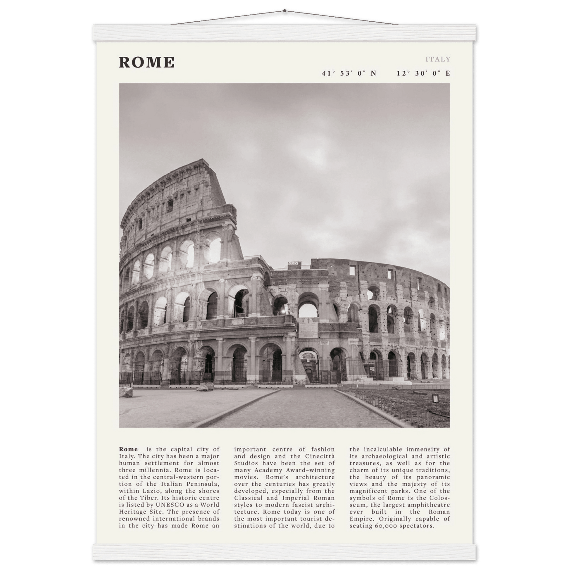 Rome Poster | Black & White Colosseum Wall Art | Italy Travel Print | Roman Decor - Evergreen Posters