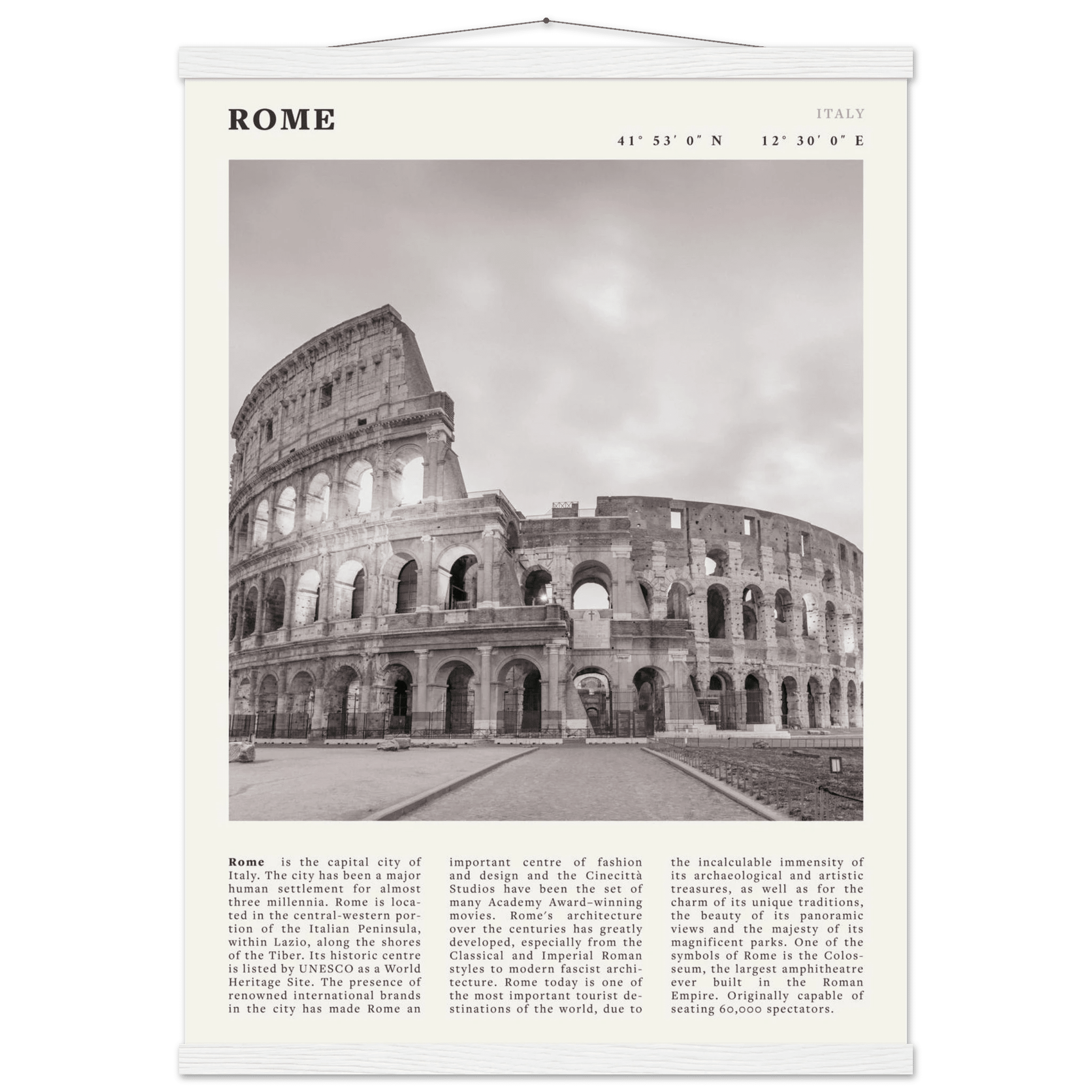 Rome Poster | Black & White Colosseum Wall Art | Italy Travel Print | Roman Decor - Evergreen Posters