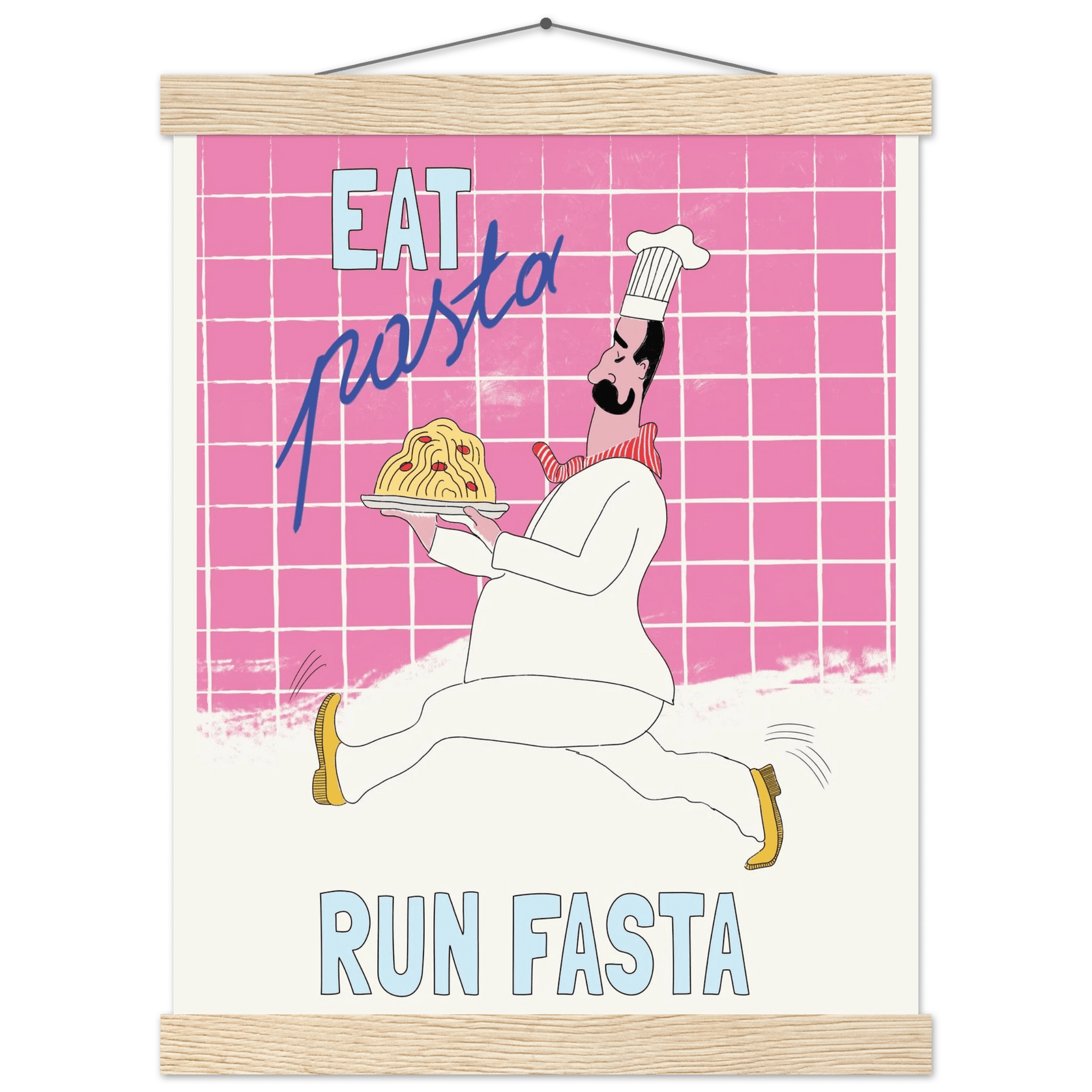 Eat Pasta Run Fasta Poster – Playful Kitchen Wall Art Print (Pink Edition) - Evergreen Posters