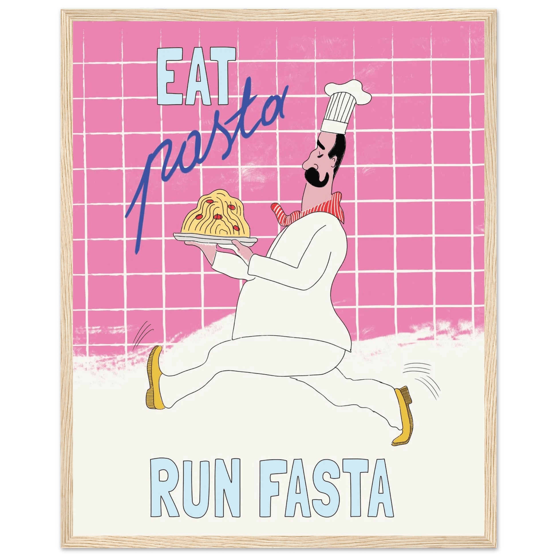 Eat Pasta Run Fasta Poster – Playful Kitchen Wall Art Print (Pink Edition) - Evergreen Posters