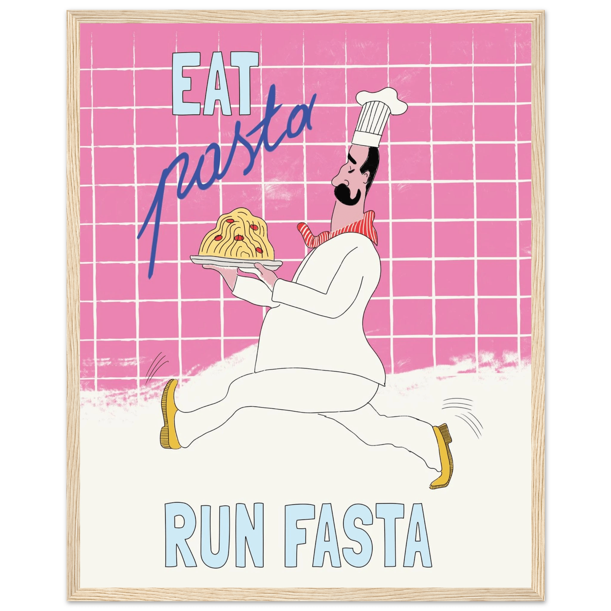 Eat Pasta Run Fasta Poster – Playful Kitchen Wall Art Print (Pink Edition) - Evergreen Posters